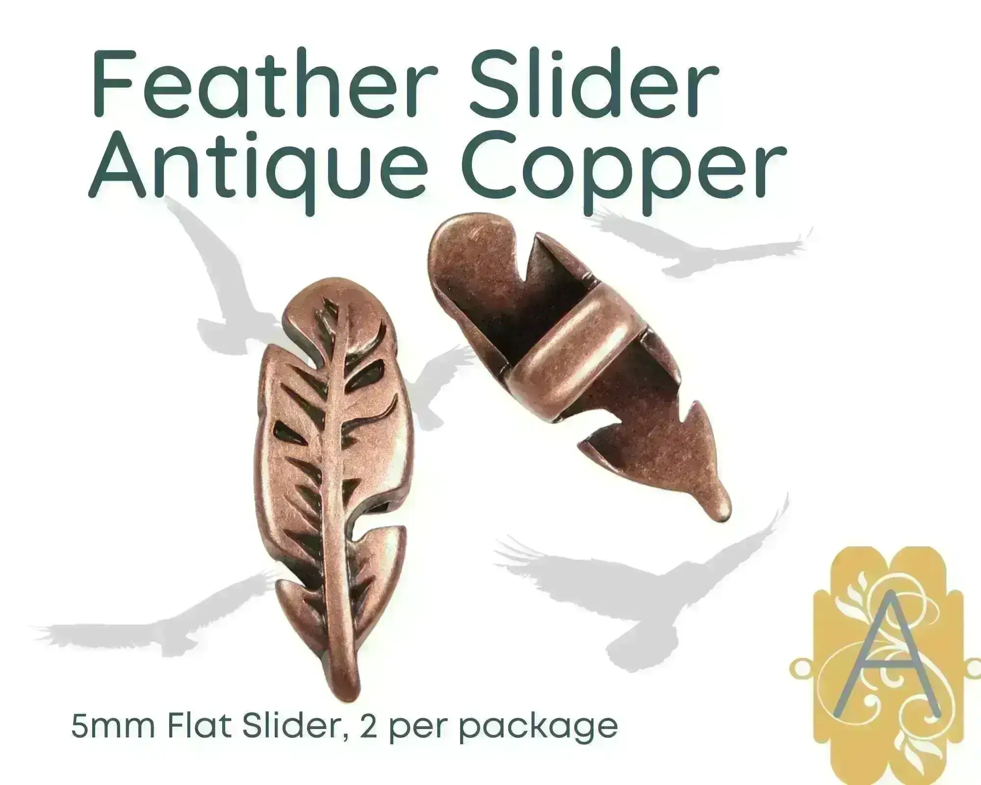 Feather Sliders for Leather or Cork, 5mm, in 4 Finishes - Image 3