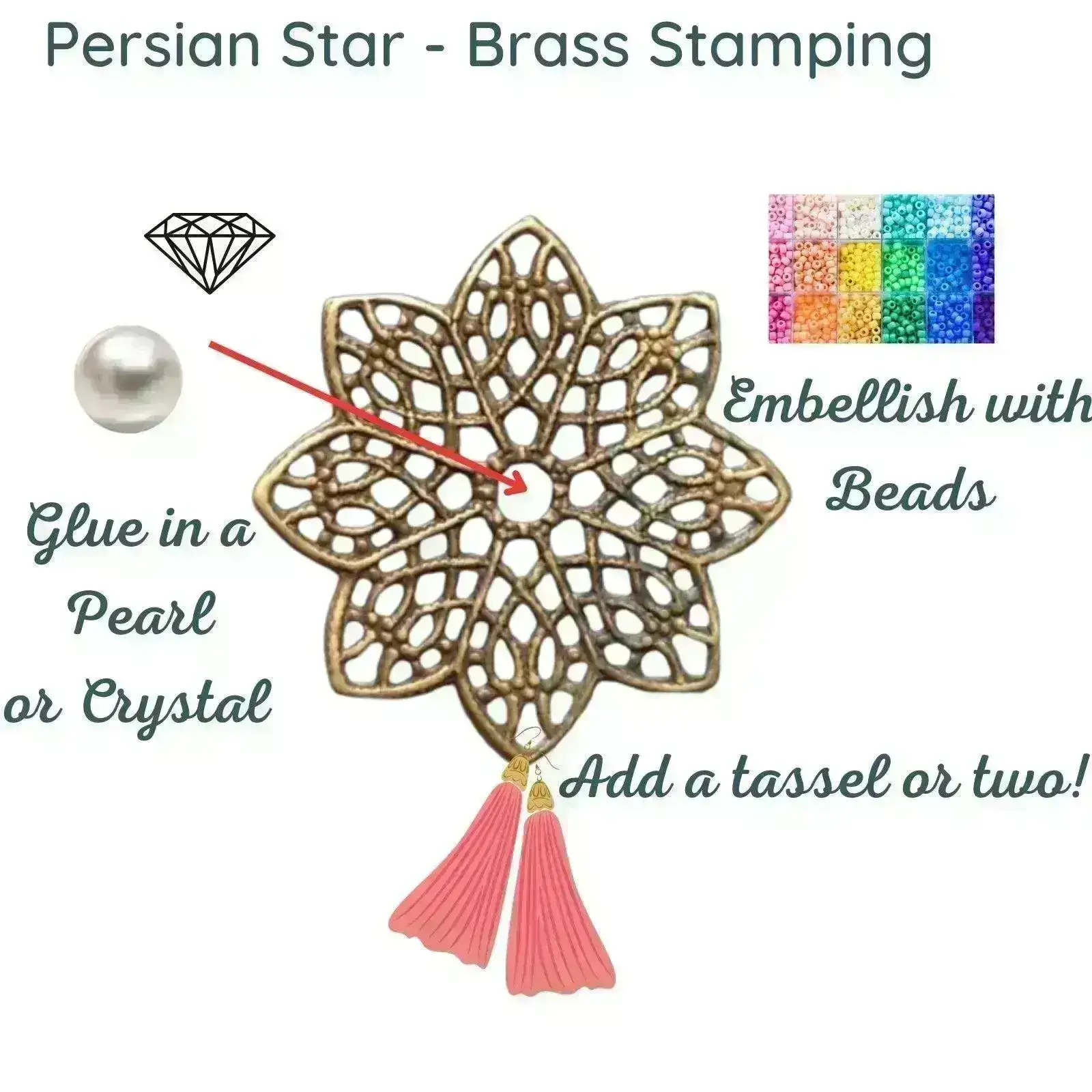 Persian Star, Filigree Collection Brass,2 Pieces, Brass Stamping - Image 2