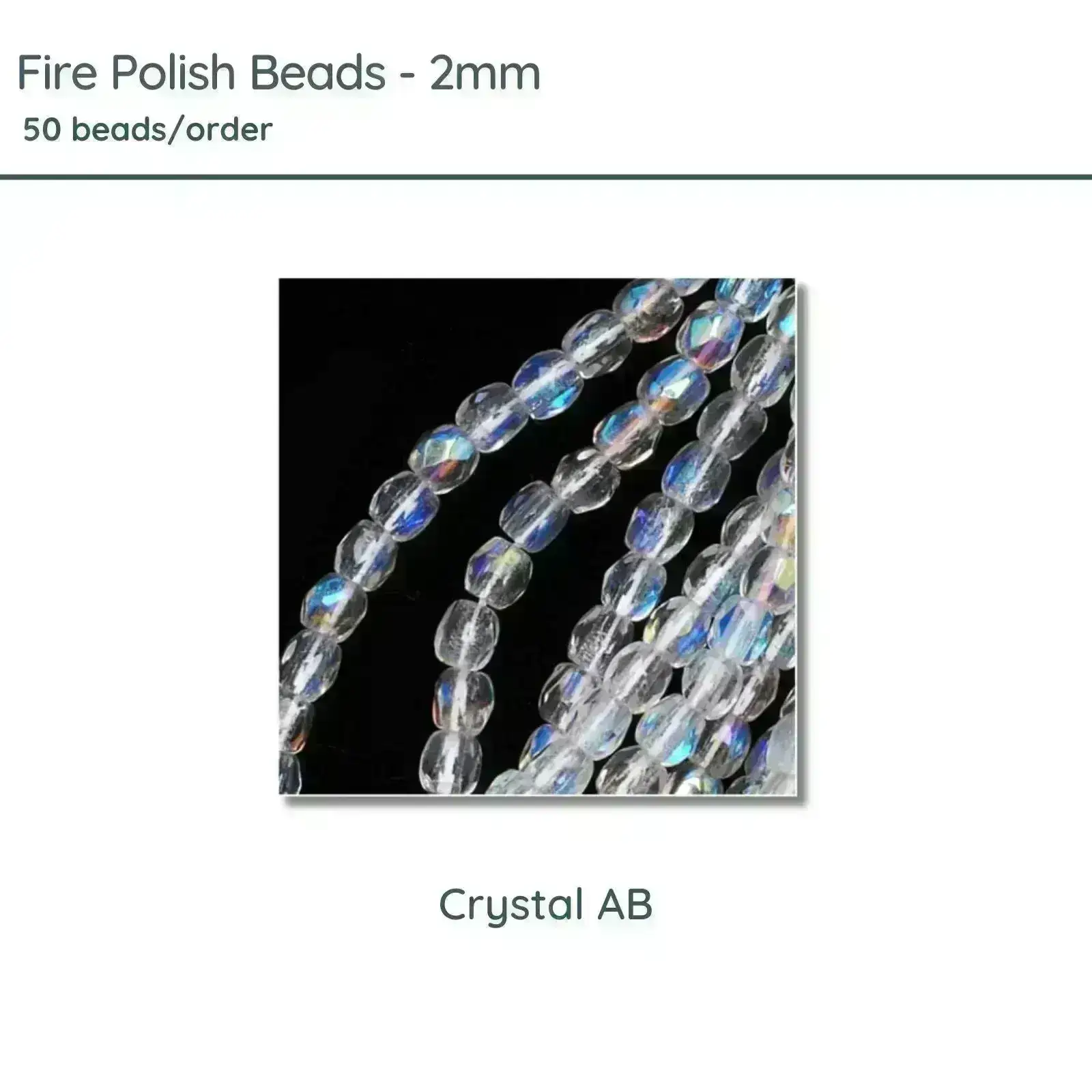 Fire Polish Beads, 2mm, Crystal AB, 50 pieces
