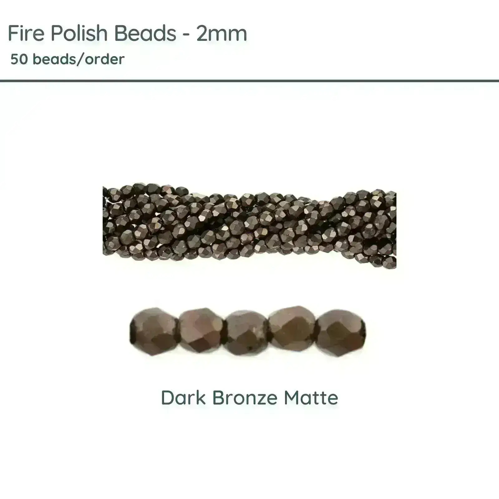 Fire Polish Beads, 2mm, Dark Bronze Matte