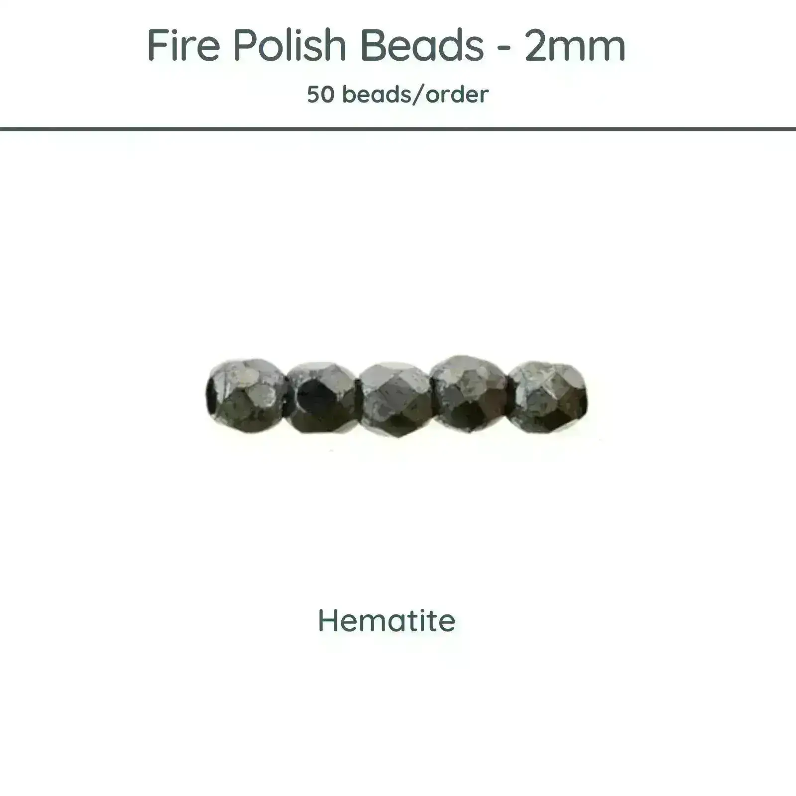 Fire Polish Beads, 2mm, Hematite