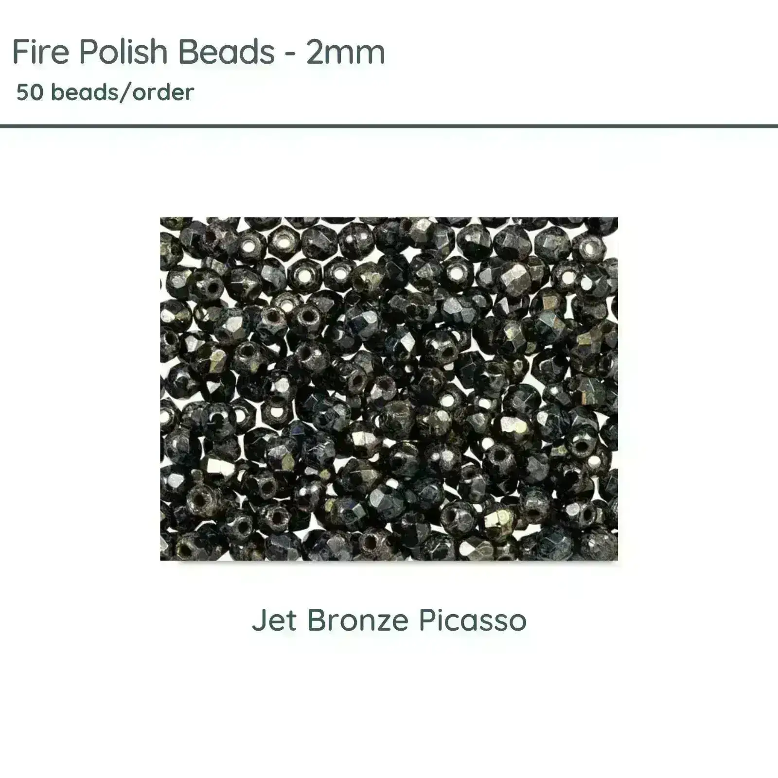 Fire Polish Beads, 2mm, Jet Bronze Picasso
