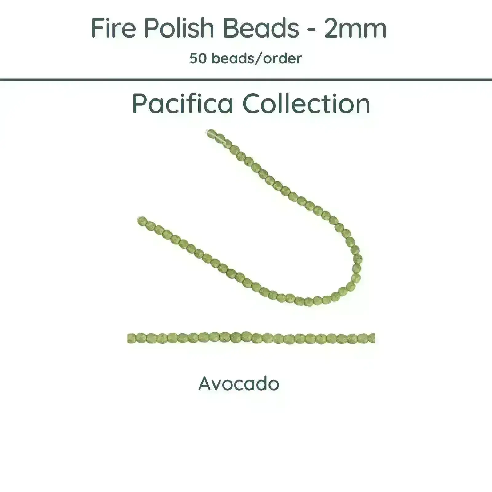 Fire Polish Beads, 2mm, Pacifica Avocado, 50 pieces