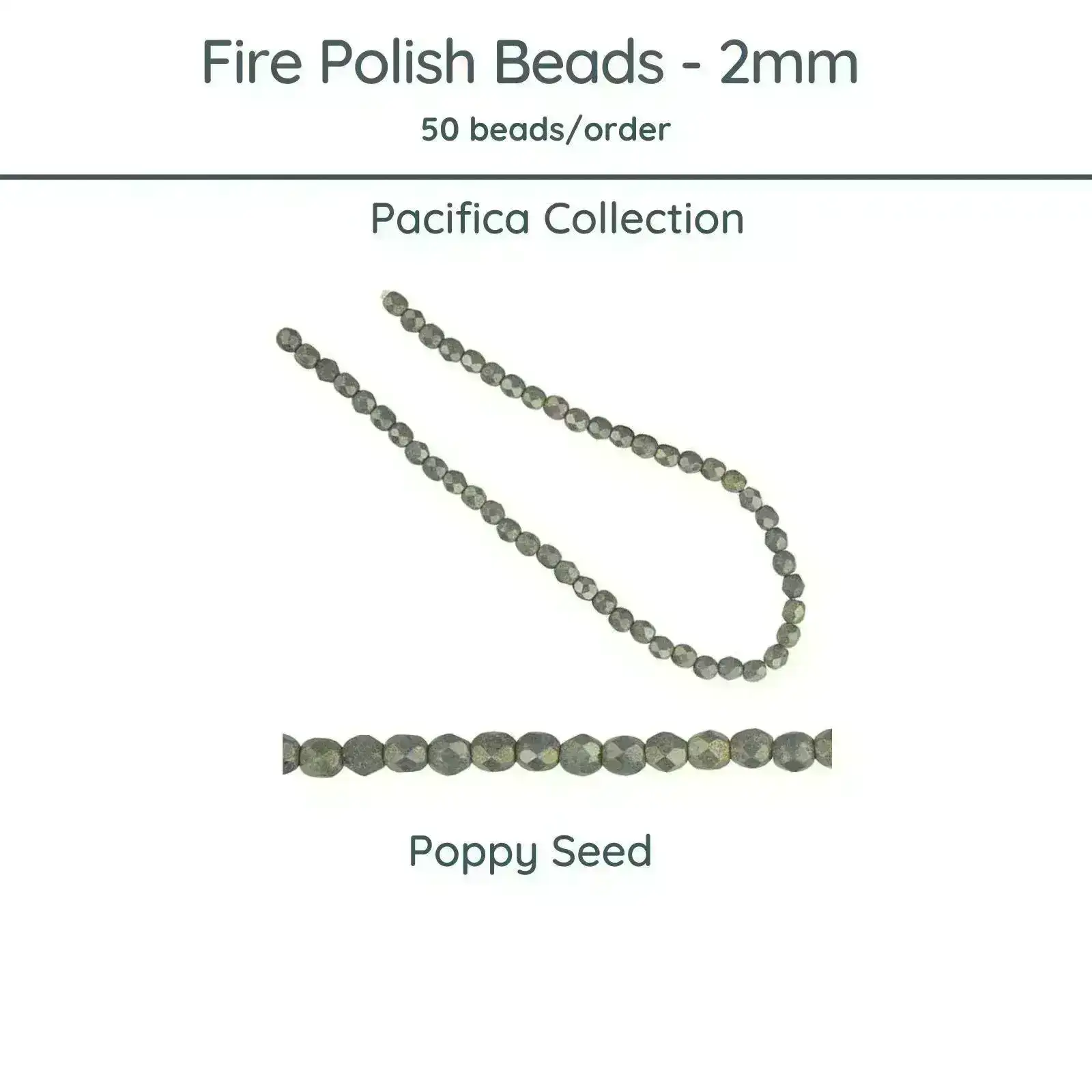 Fire Polish Beads, 2mm, Pacifica Poppy Seed