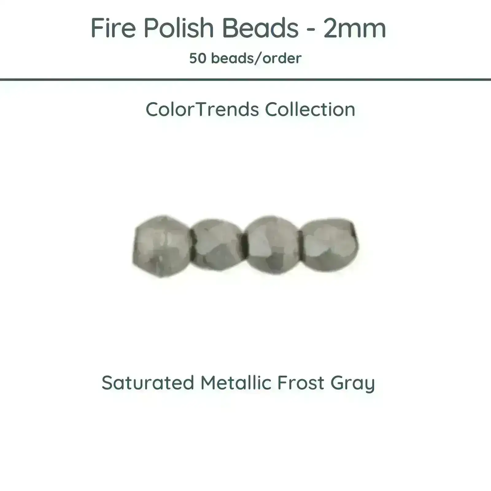 Fire Polish Beads, 2mm, Saturated Metallic Frost Gray