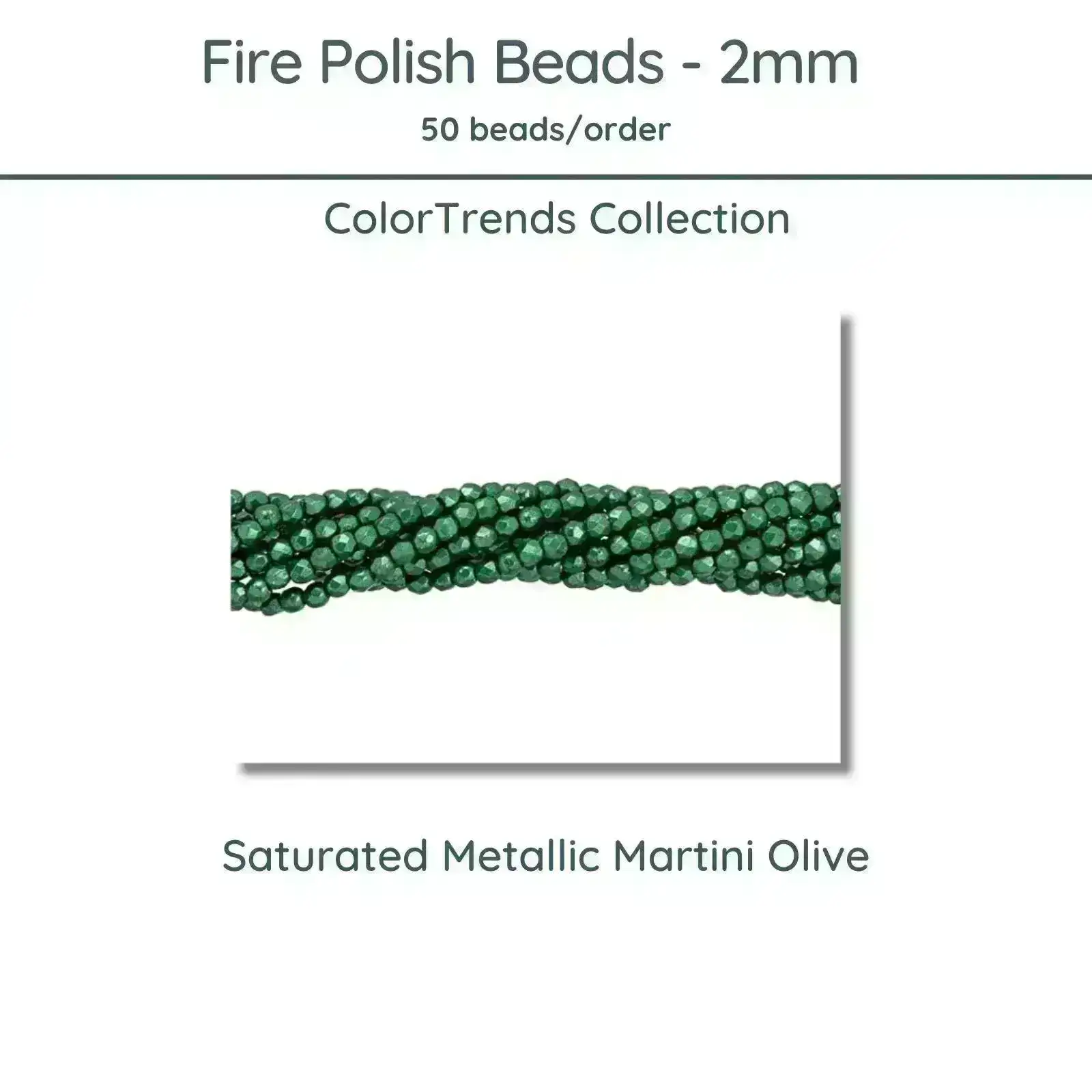 Fire Polish Beads, 2mm, Saturated Metallic Martini Olive