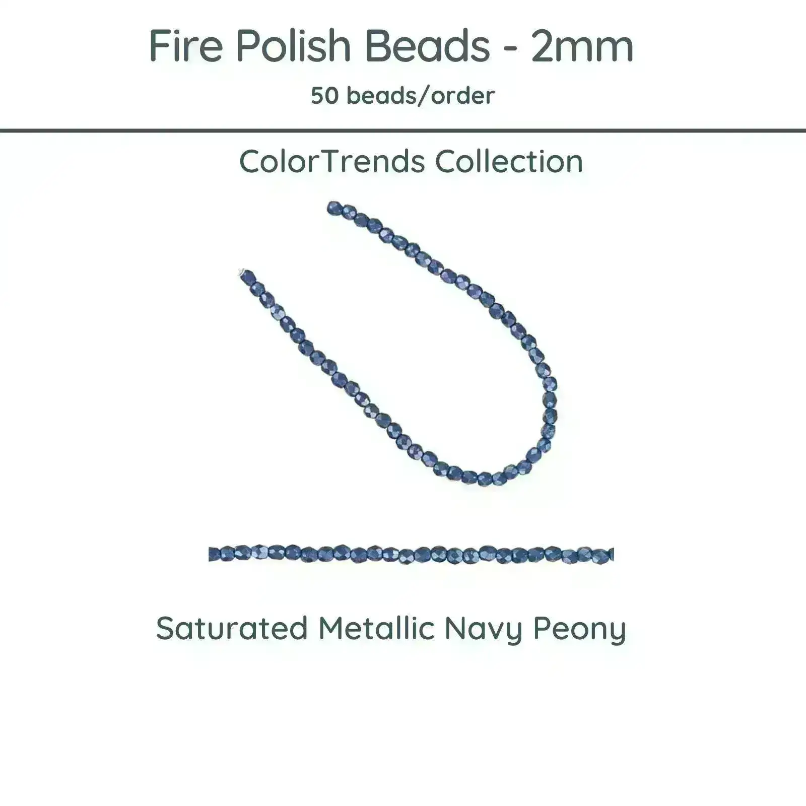 Fire Polish Beads, 2mm, Saturated Metallic Navy Peony
