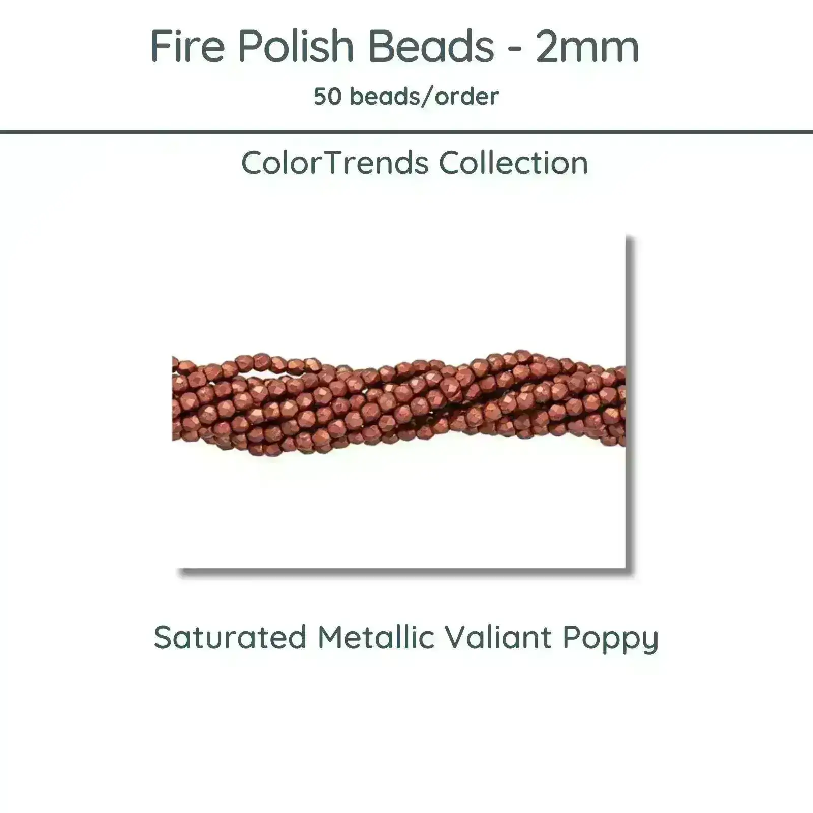 Fire Polish Beads, 2mm, Saturated Metallic Valiant Poppy