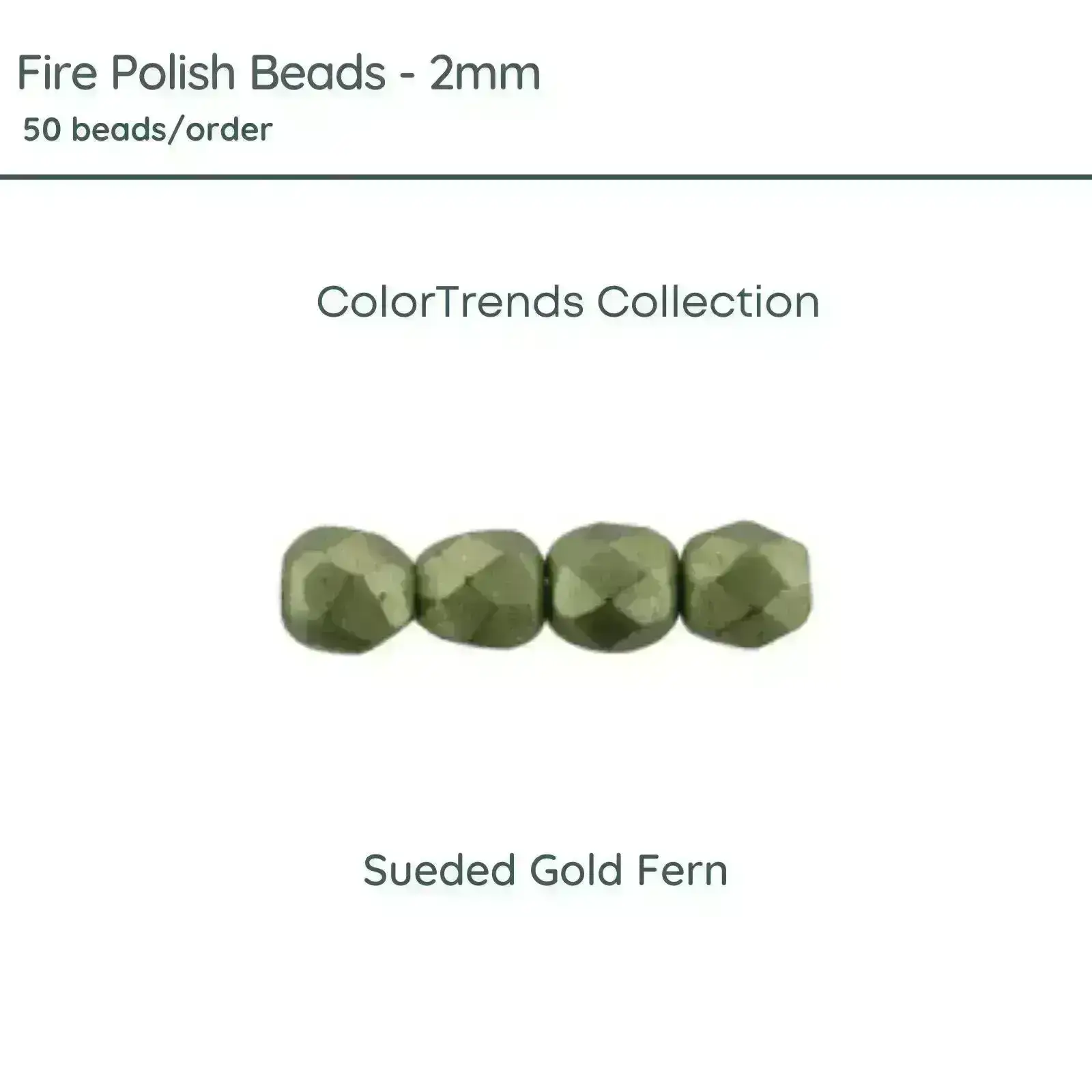 Fire Polish Beads, 2mm, Sueded Gold Fern, 50 pieces