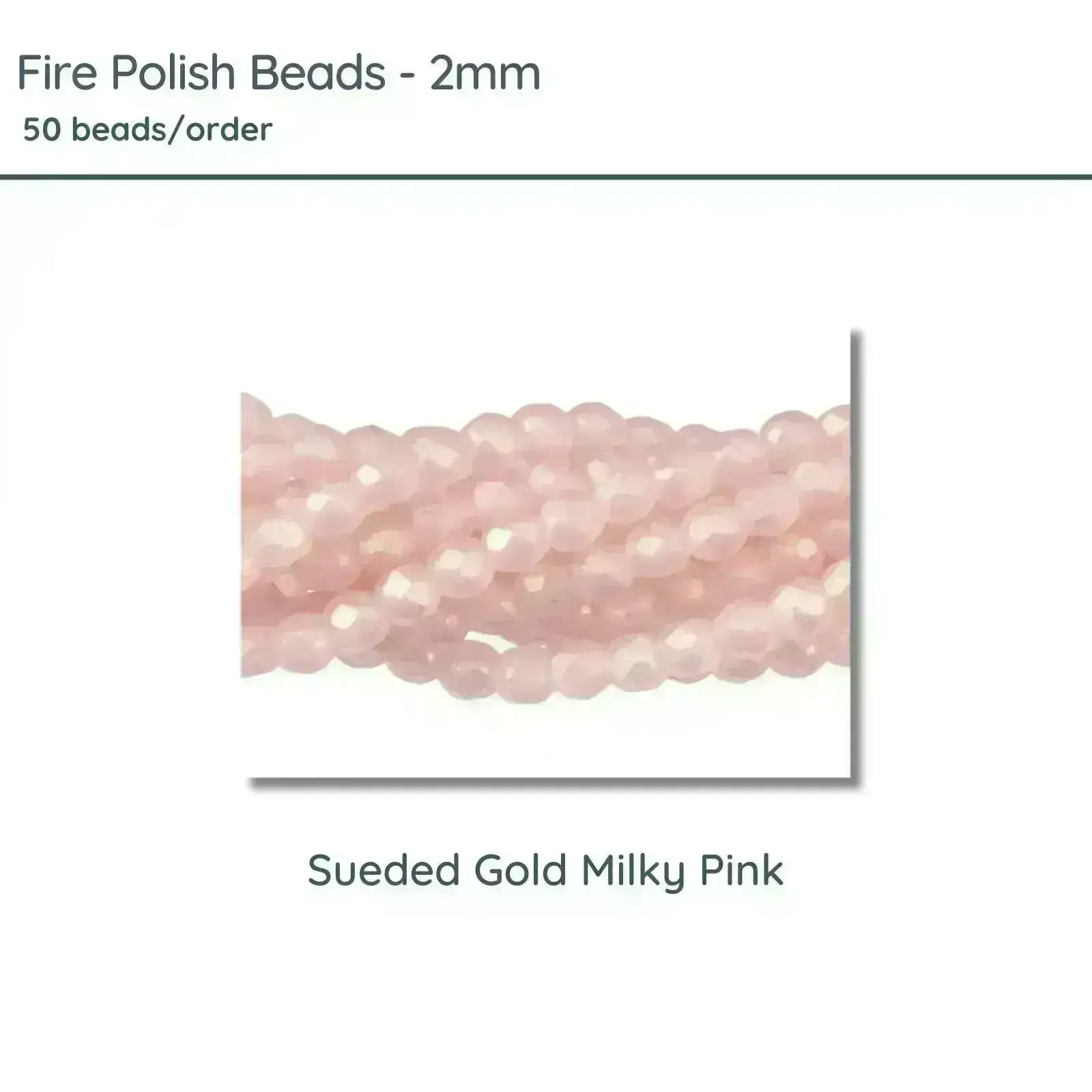 Fire Polish Beads, 2mm, Sueded Gold Milky Pink, 50 pieces