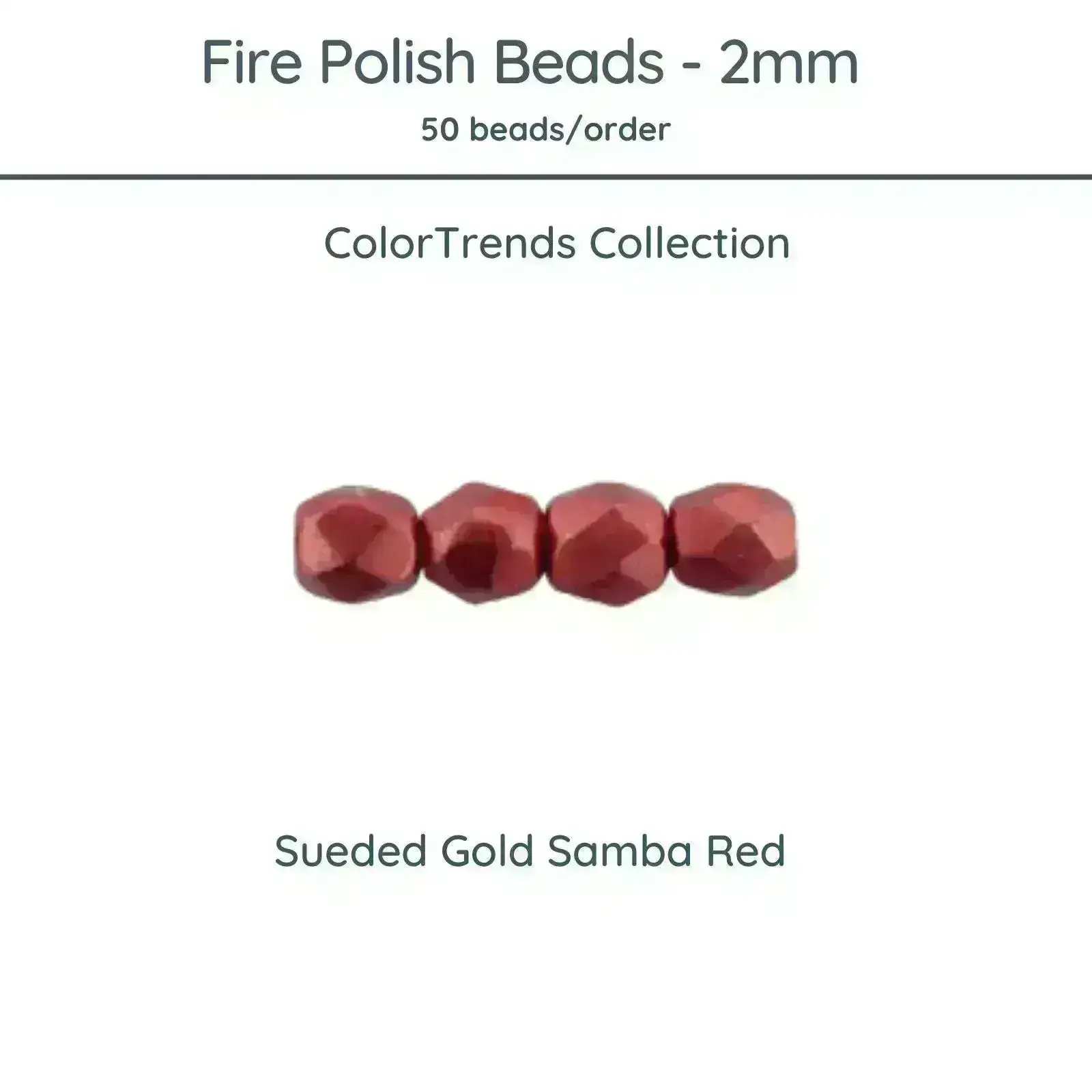 Fire Polish Beads, 2mm, Suede Gold Samba Red