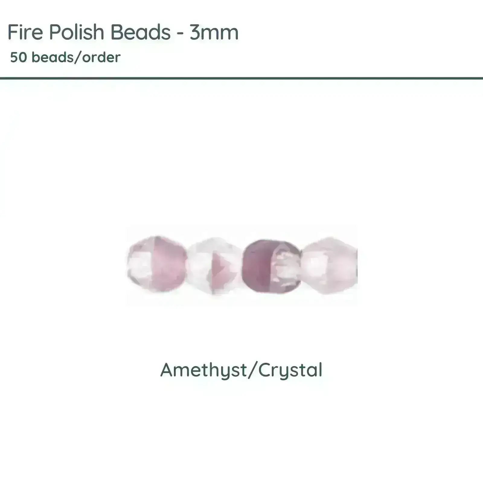 Fire Polish Beads, 3mm, Amethyst Crystal, 50 pieces