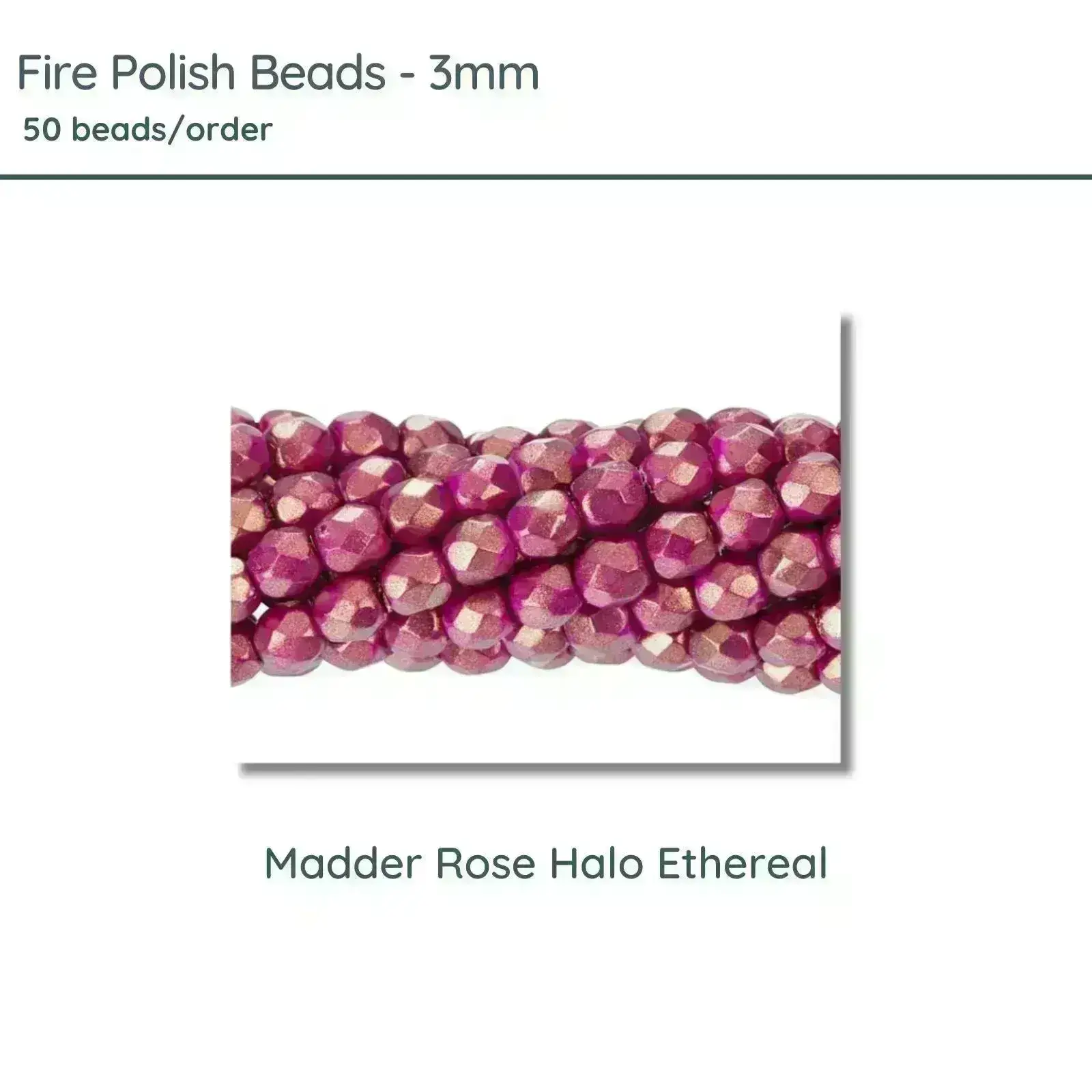 Fire Polish Beads, 3mm,Madder Rose Halo Ethereal, 50 pieces