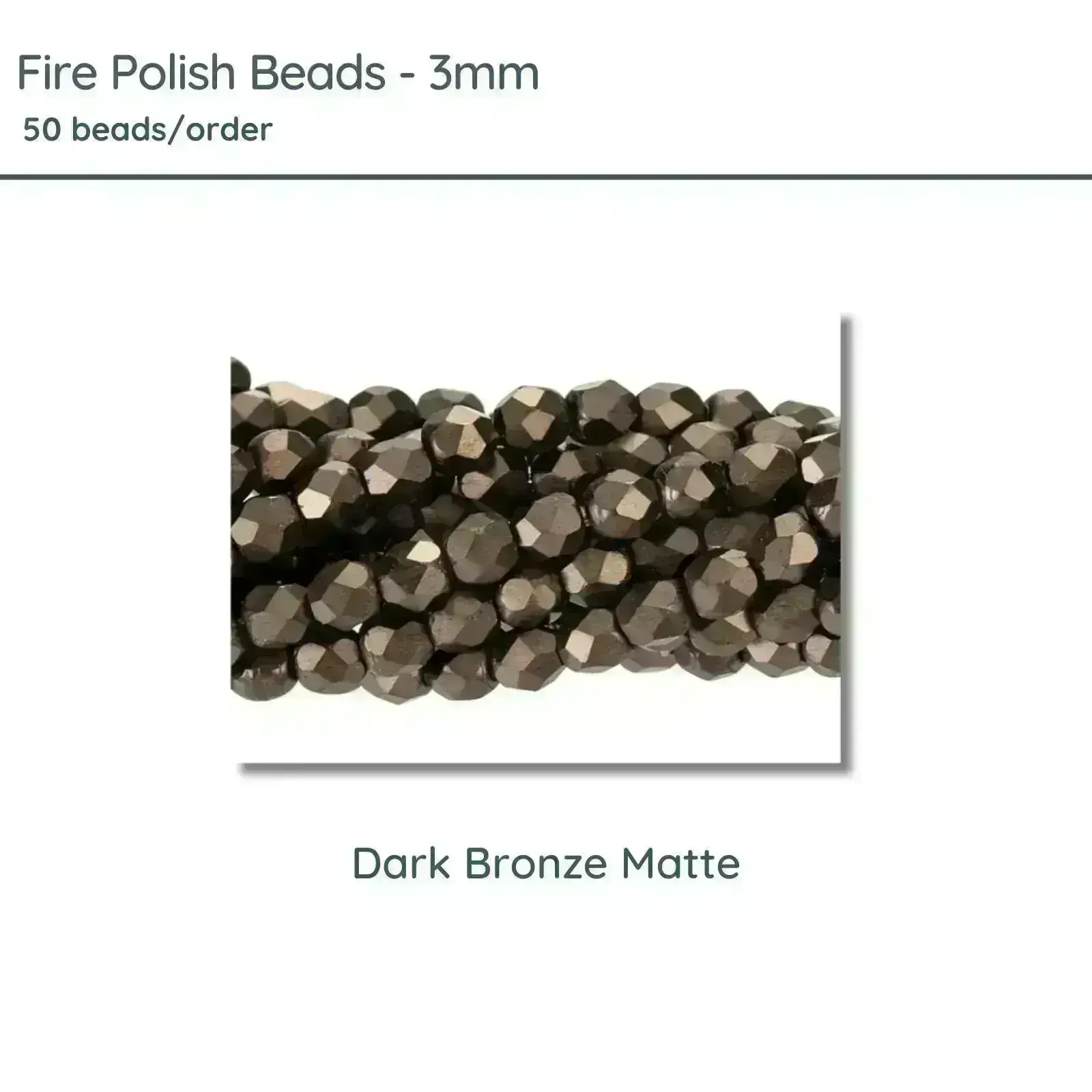 Fire Polish Beads, 3mm, Dark Bronze Matte, 50 pieces
