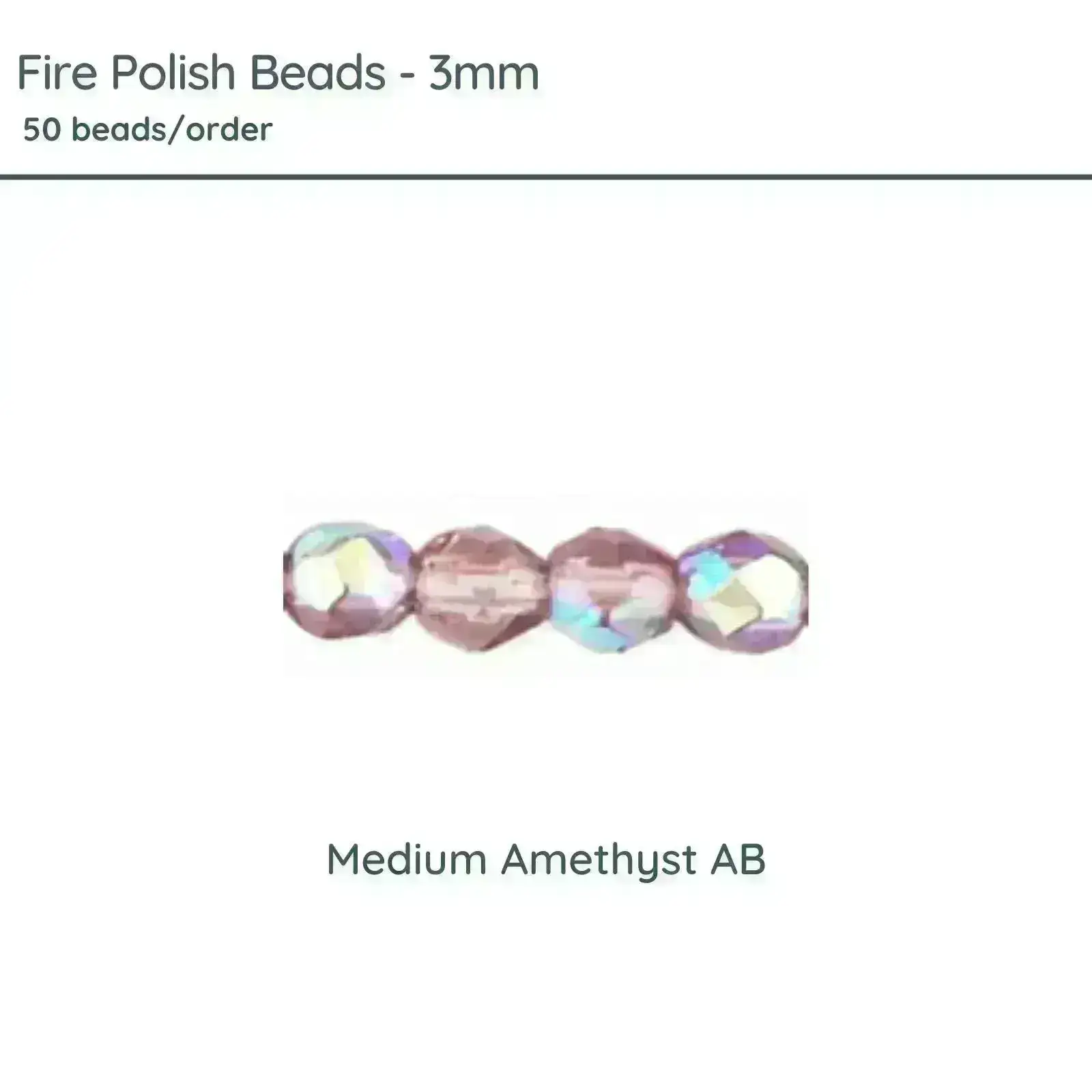 Fire Polish Beads, 3mm, Medium Amethyst AB, 50 pieces