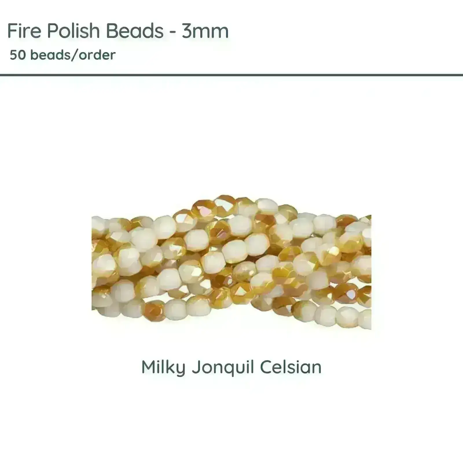 Fire Polish Beads, 3mm, Milky Jonquil Celsian, 50 pieces