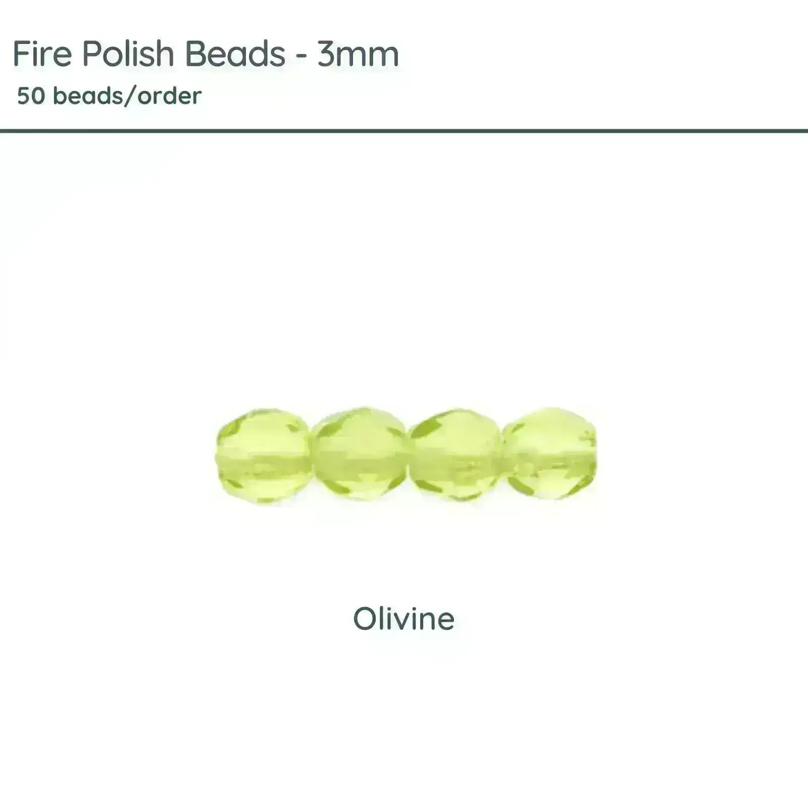 Fire Polish Beads, 3mm, Olivine, 50 pieces