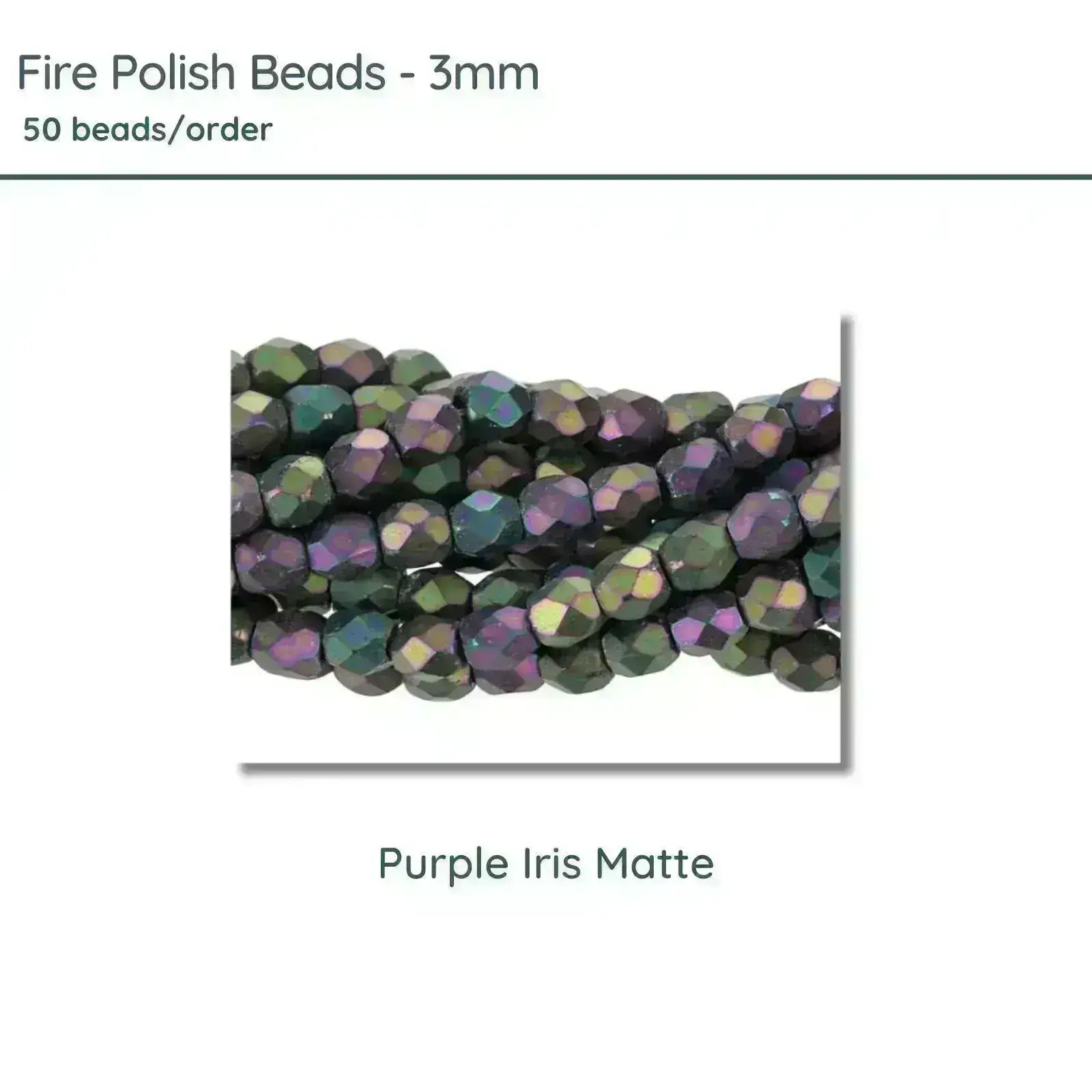 Fire Polish Beads, 3mm, Purple Iris Matte, 50 pieces