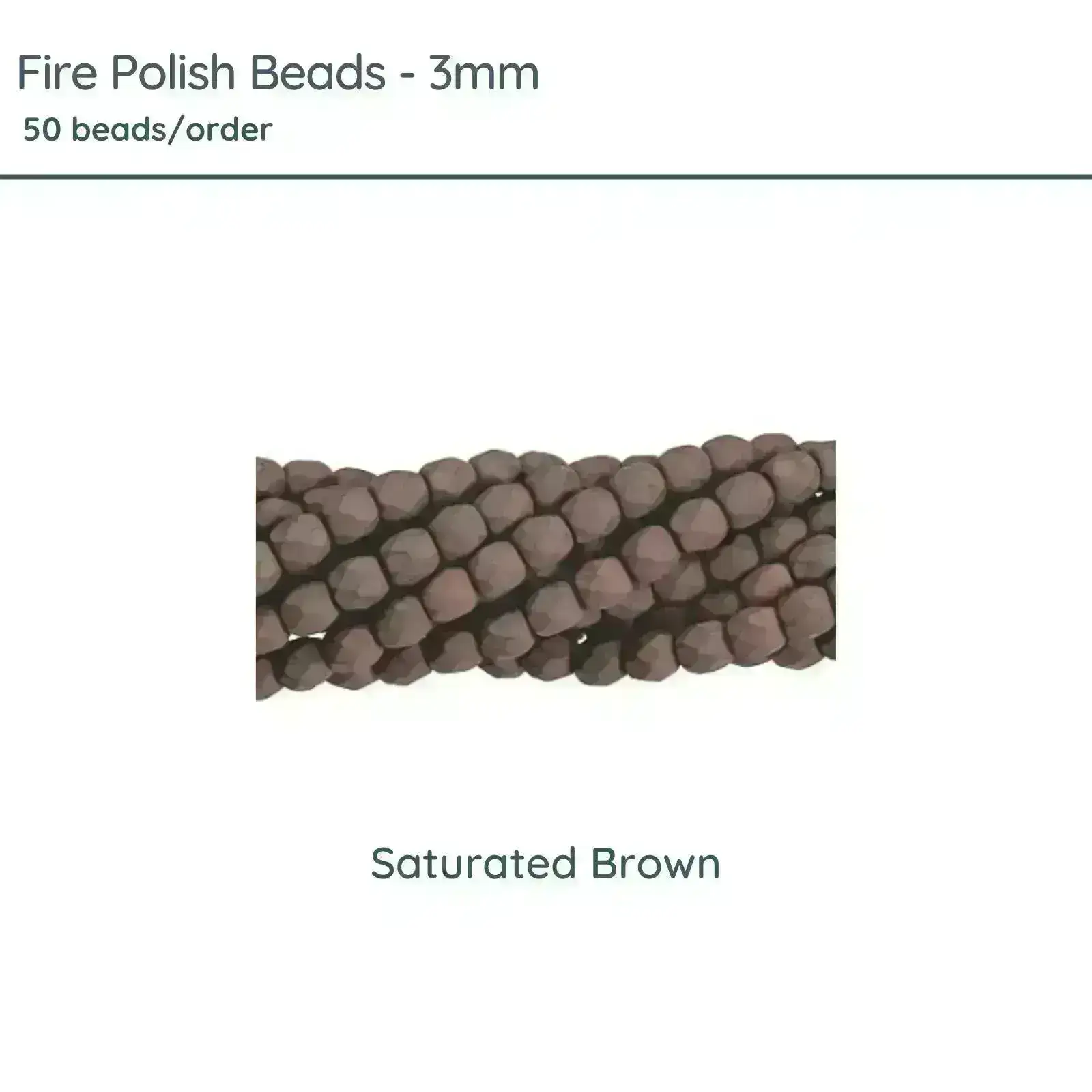 Fire Polish Beads, 3mm, Saturated Brown, 50 pieces