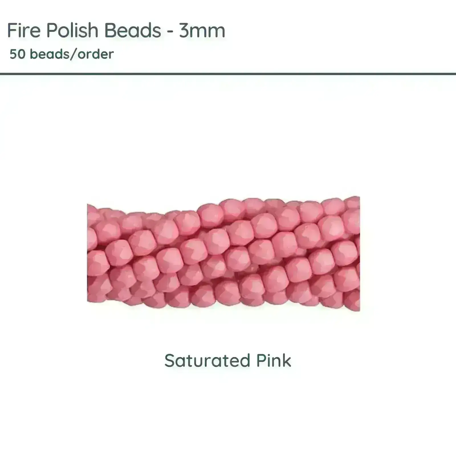 Fire Polish Beads, 3mm, Saturated Pink, 50 pieces