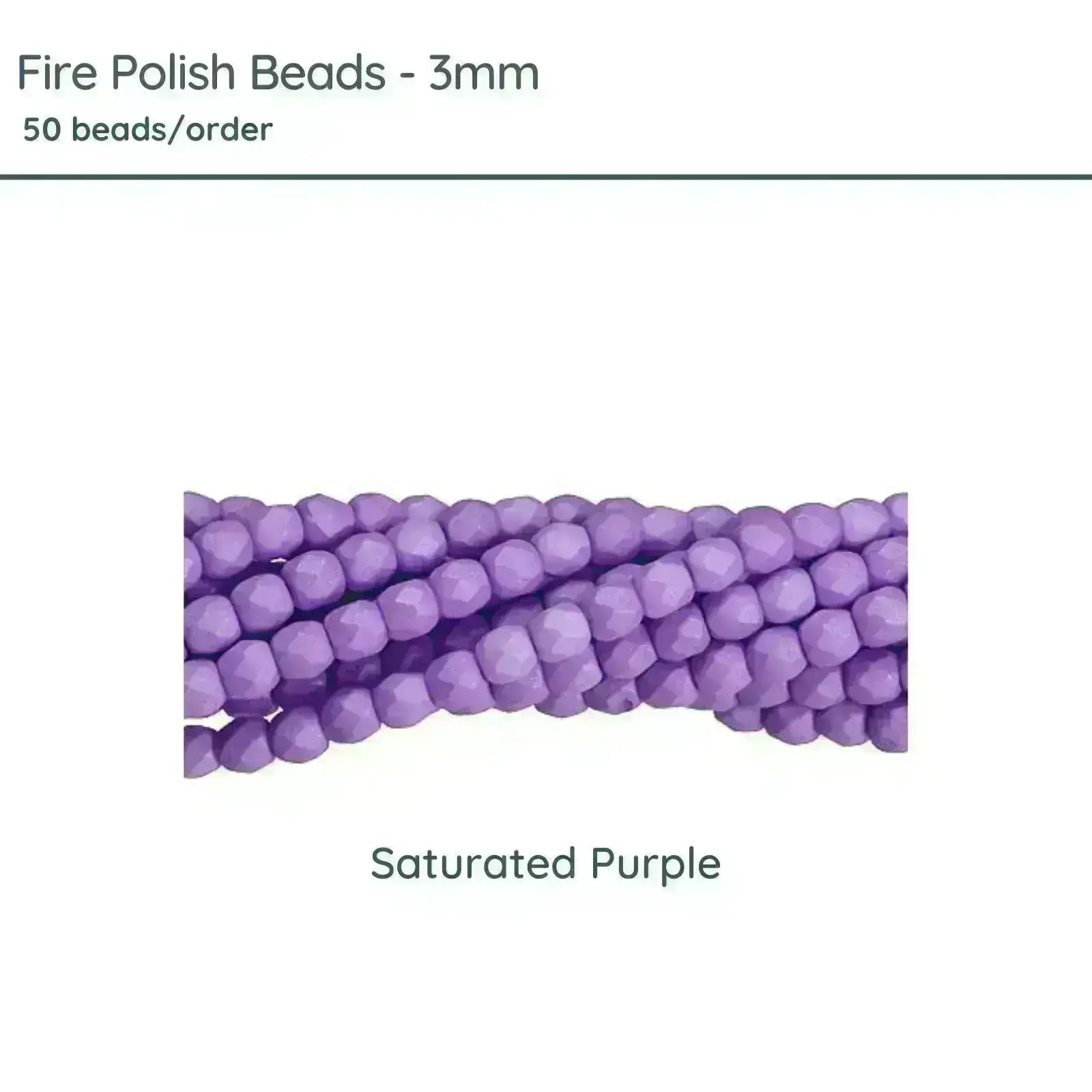 Fire Polish Beads, 3mm, Saturated Purple, 50 pieces