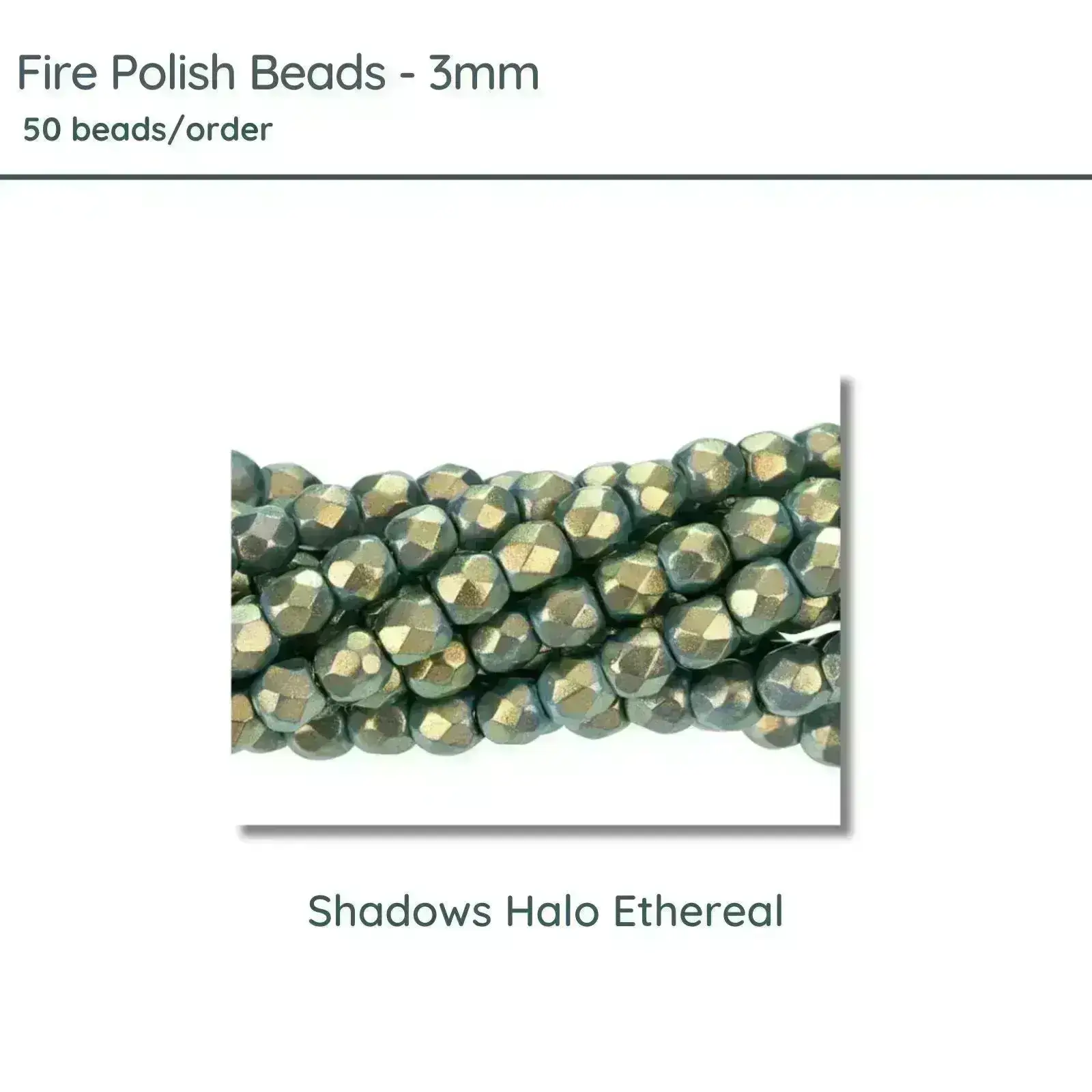Fire Polish Beads, 3mm, Shadows Halo Ethereal, 50 pieces