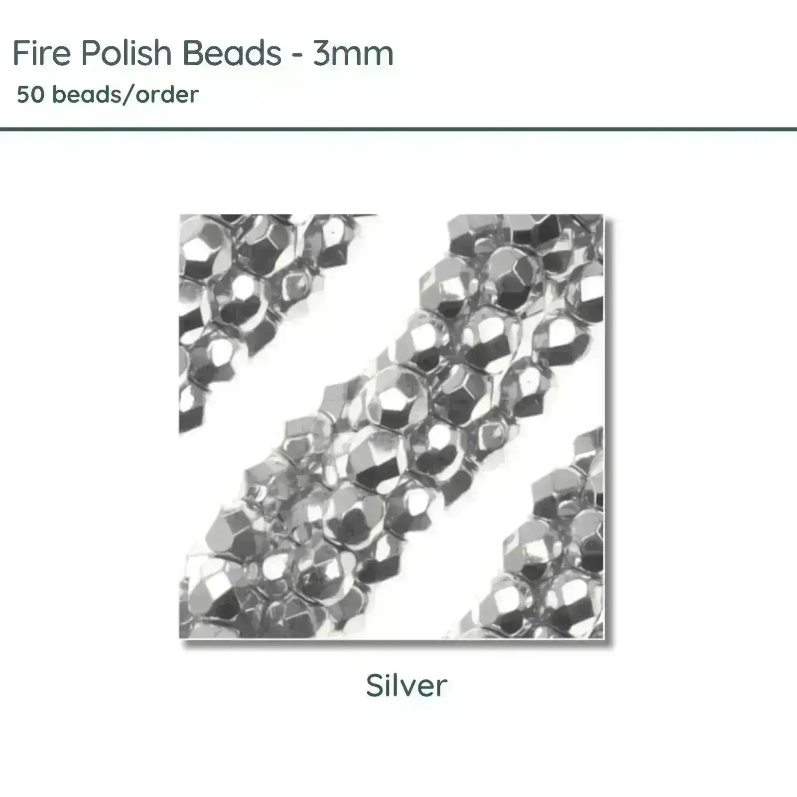 Fire Polish Beads, 3mm, Silver, 50 pieces