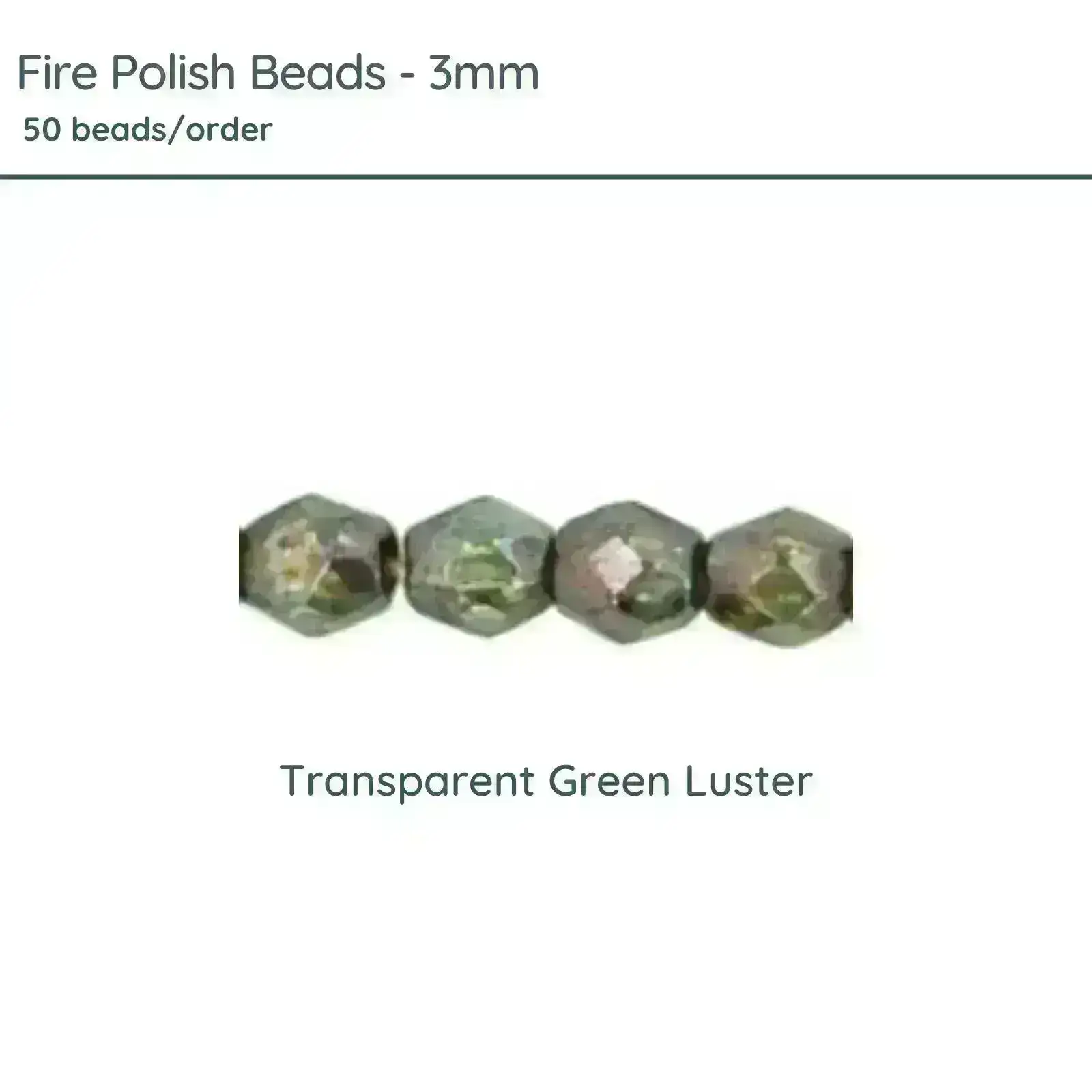 Fire Polish Beads, 3mm, Transparent Green Luster, 50 pieces