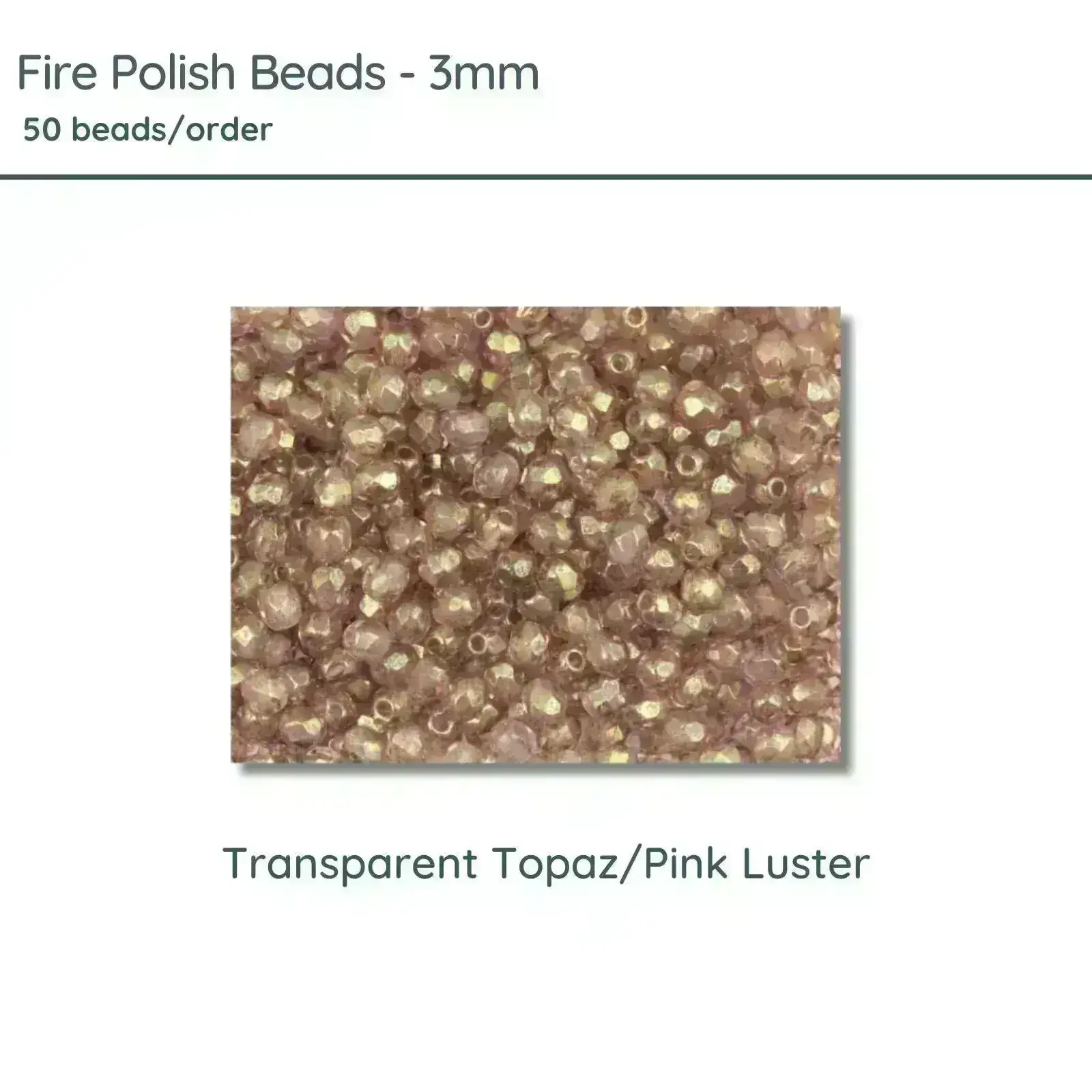 Fire Polish Beads, 3mm, Transparent Topaz Pink Luster, 50 pieces