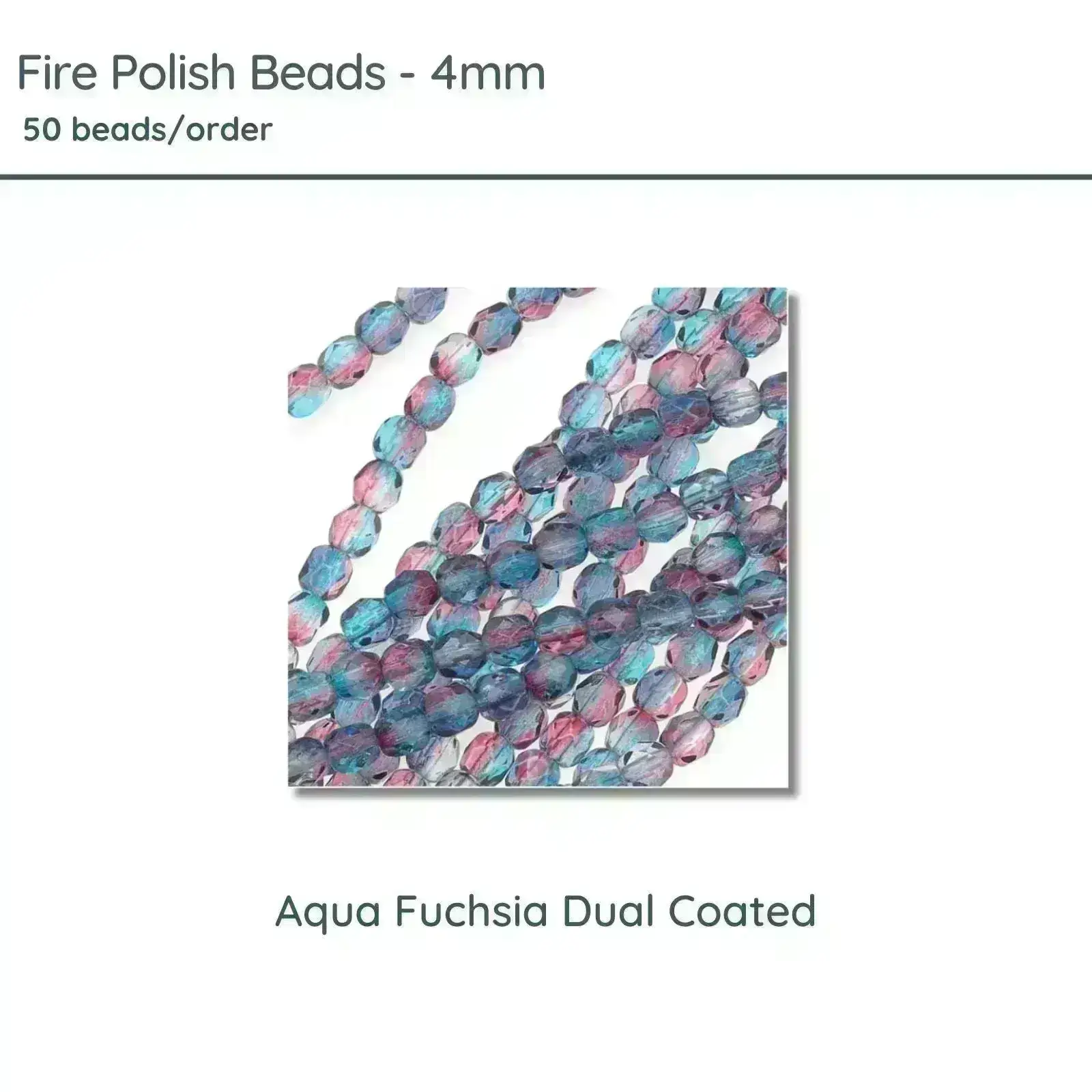 Fire Polish Beads, 4mm, Aqua Fuchsia Dual Coated, 50 pieces
