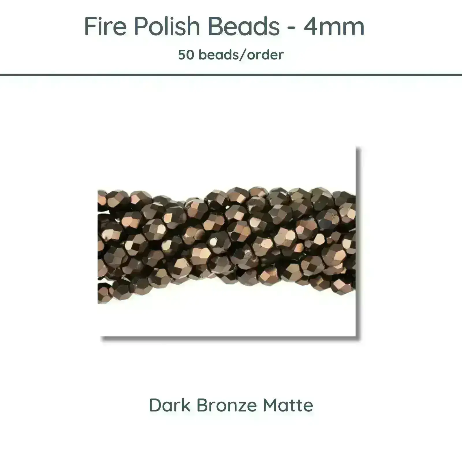 Fire Polish Beads, 4mm, Dark Bronze Matte, 50 pieces
