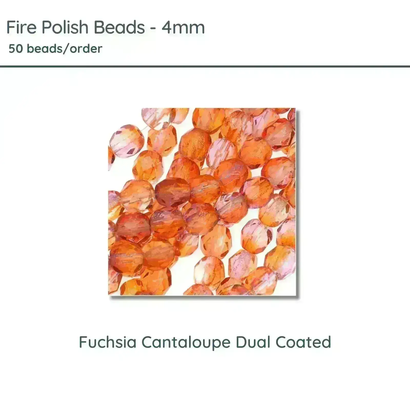 Fire Polish Beads, 4mm, Fuchsia Cantaloupe Dual Coated, 50 pieces