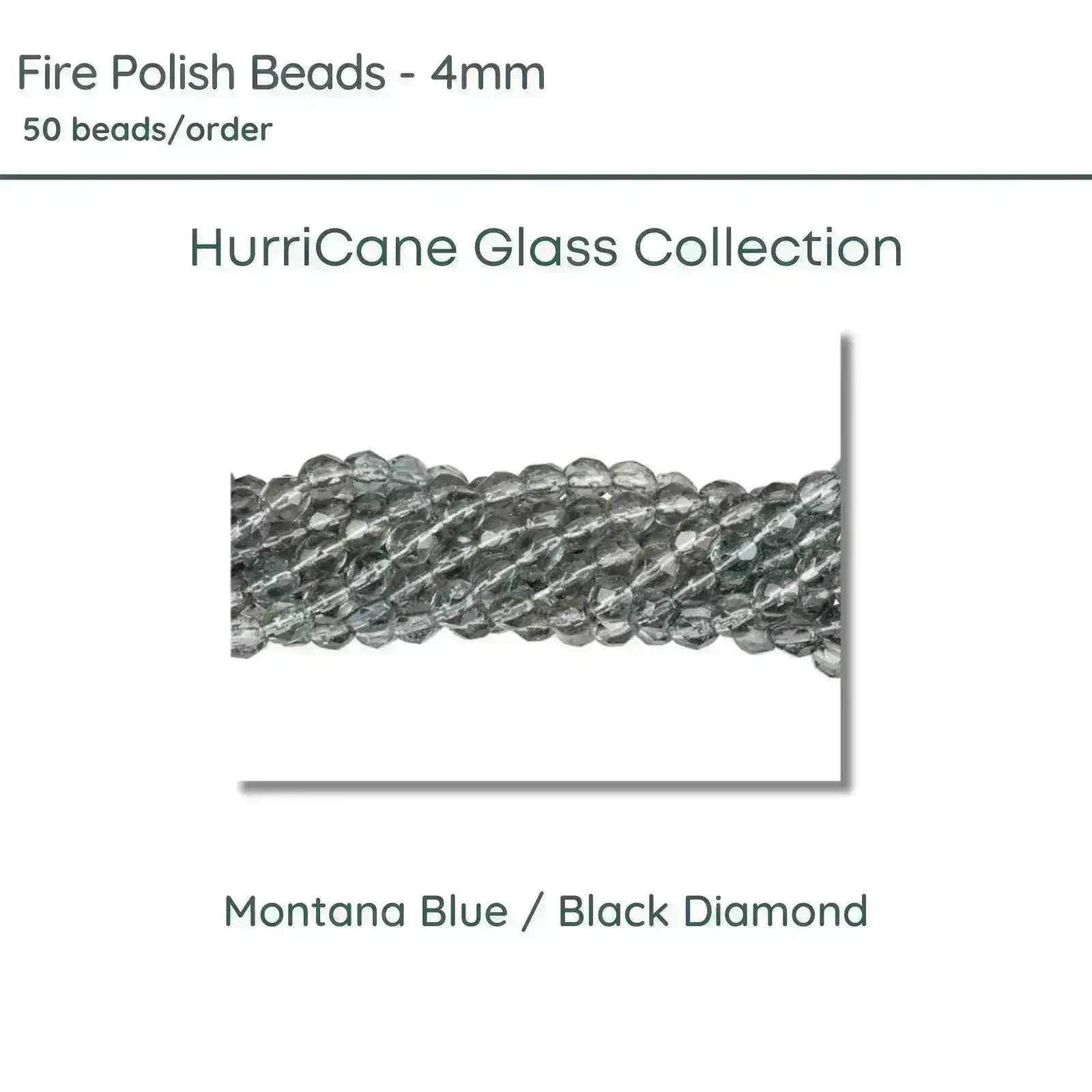 Fire Polish Beads, 4mm, HurriCane Glass - Montana Blue Black Diamond, 50 pieces