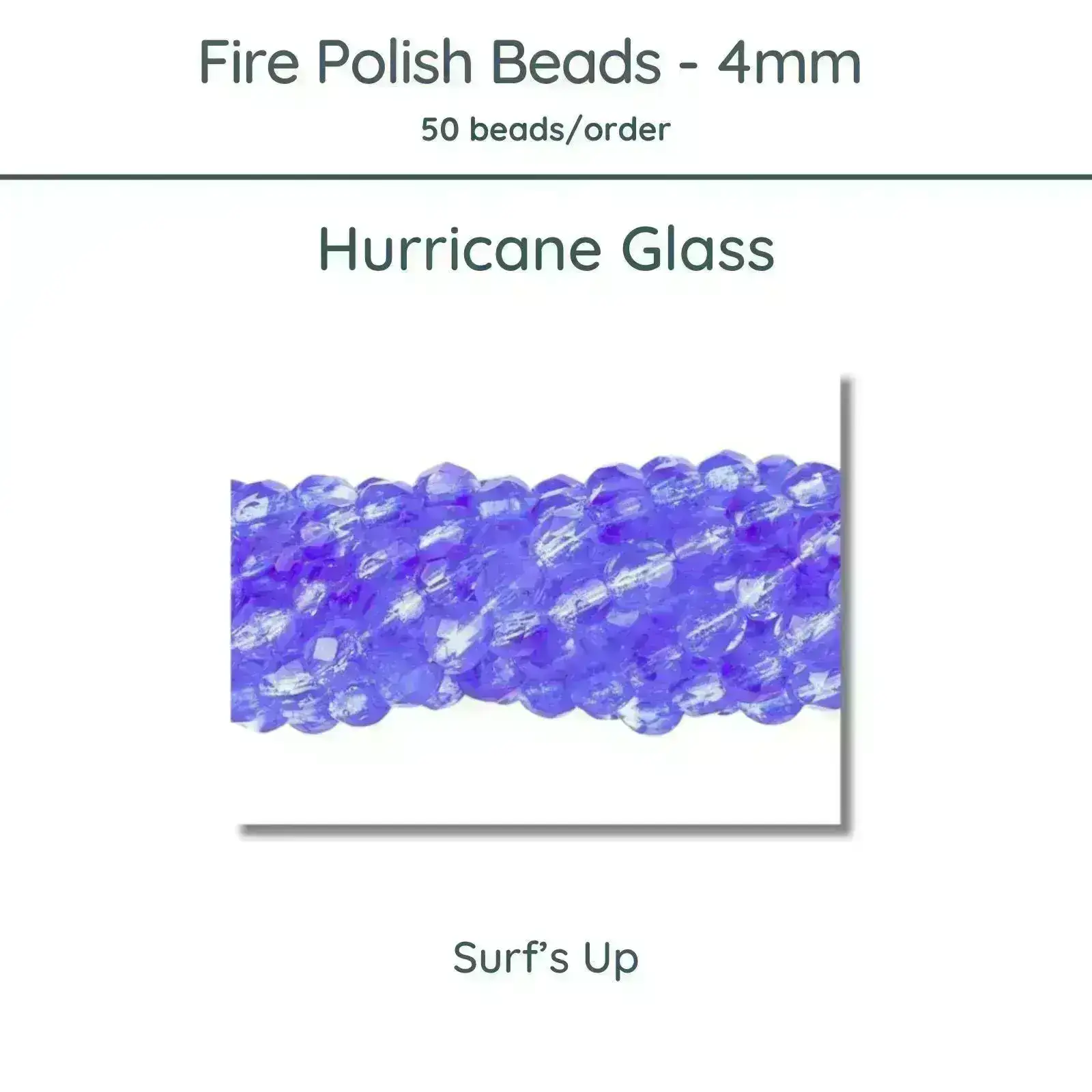Fire Polish Beads, 4mm, Hurricane Glass Surf's Up, 50 pieces