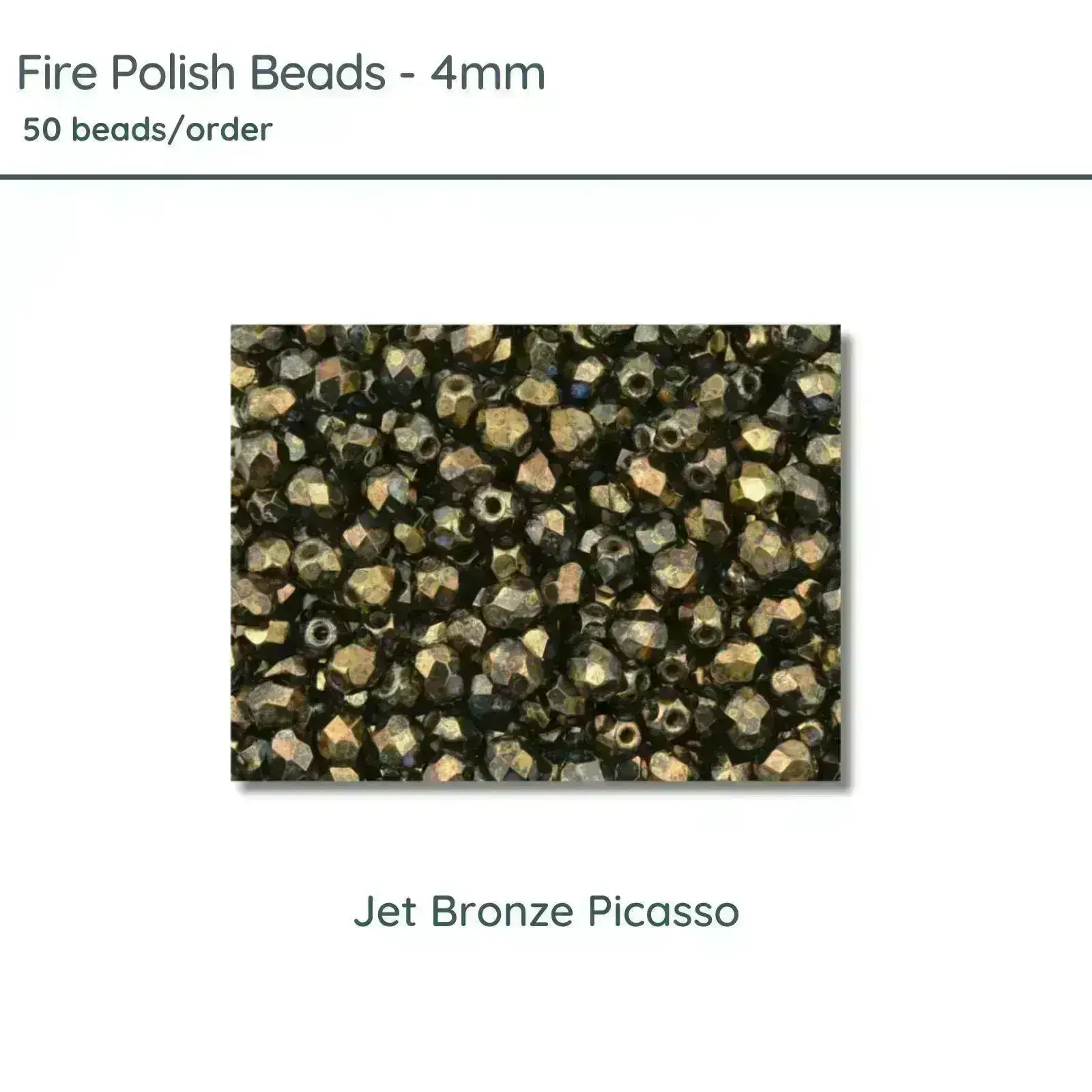 Fire Polish Beads, 4mm, Jet Bronze Picasso, 50 pieces