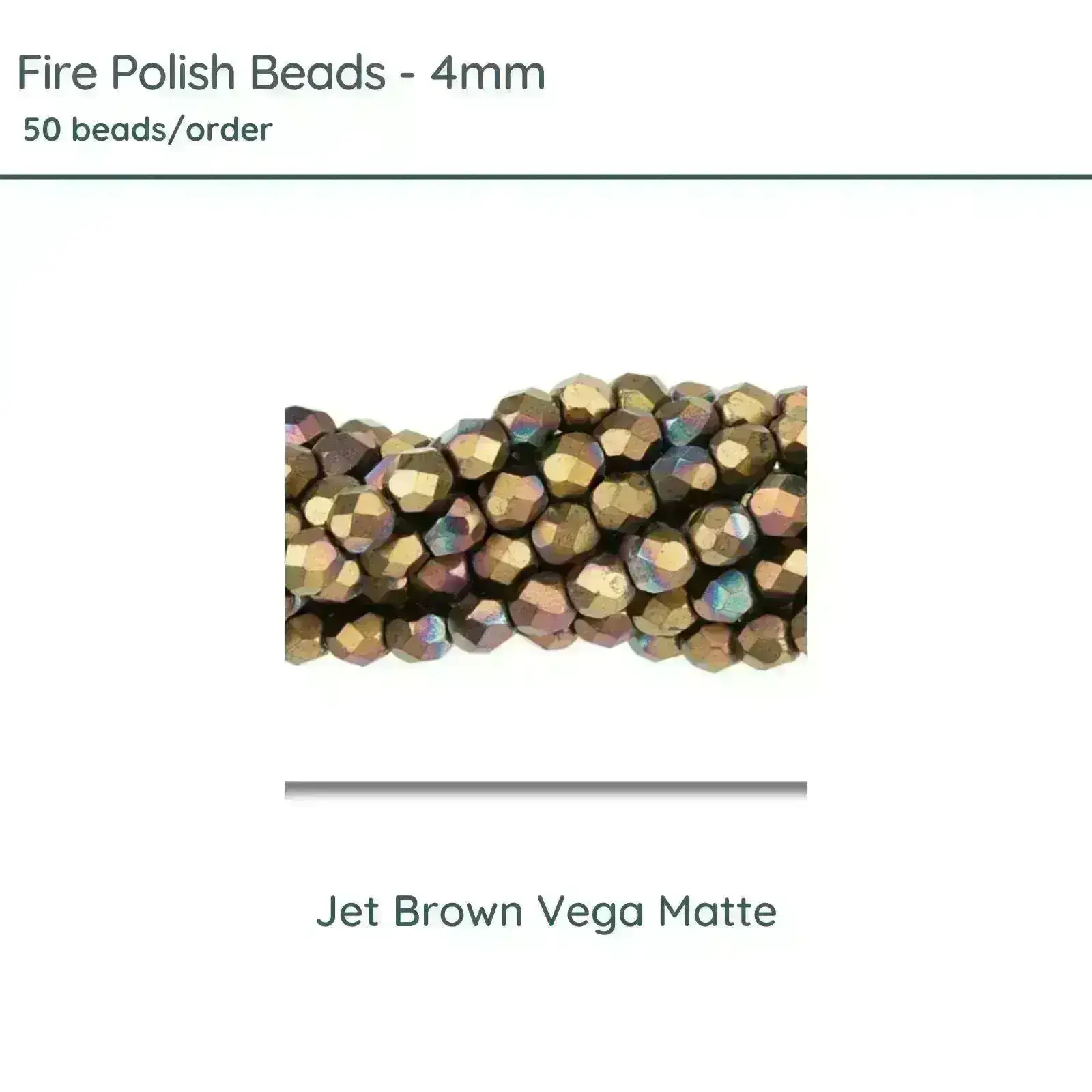 Fire Polish Beads, 4mm, Jet Brown Vega Matte, 50 pieces