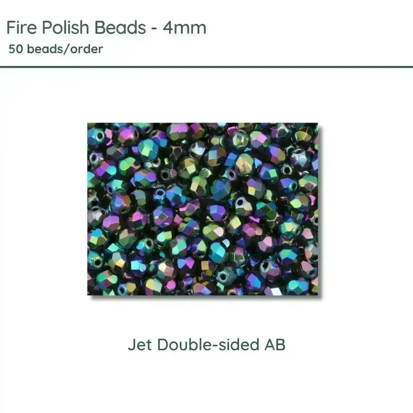 Fire Polish Beads, 4mm, Jet Double-sided AB, 50 pieces
