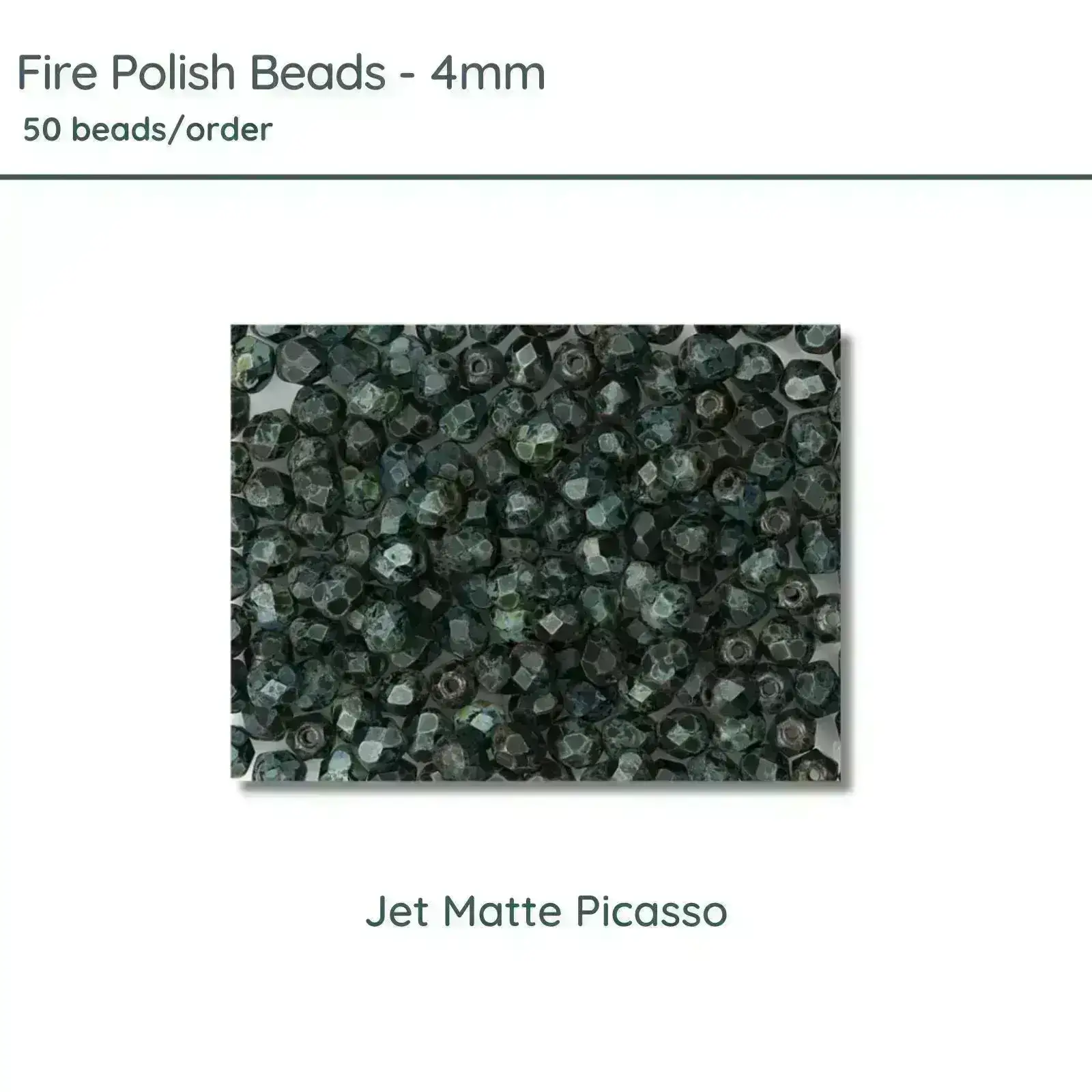 Fire Polish Beads, 4mm, Jet Matte Picasso, 50 pieces