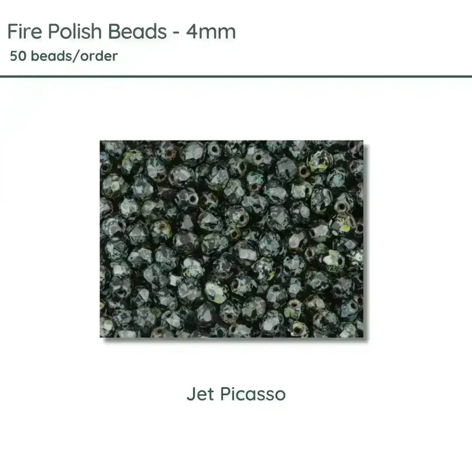 Fire Polish Beads, 4mm, Jet Picasso, 50 pieces
