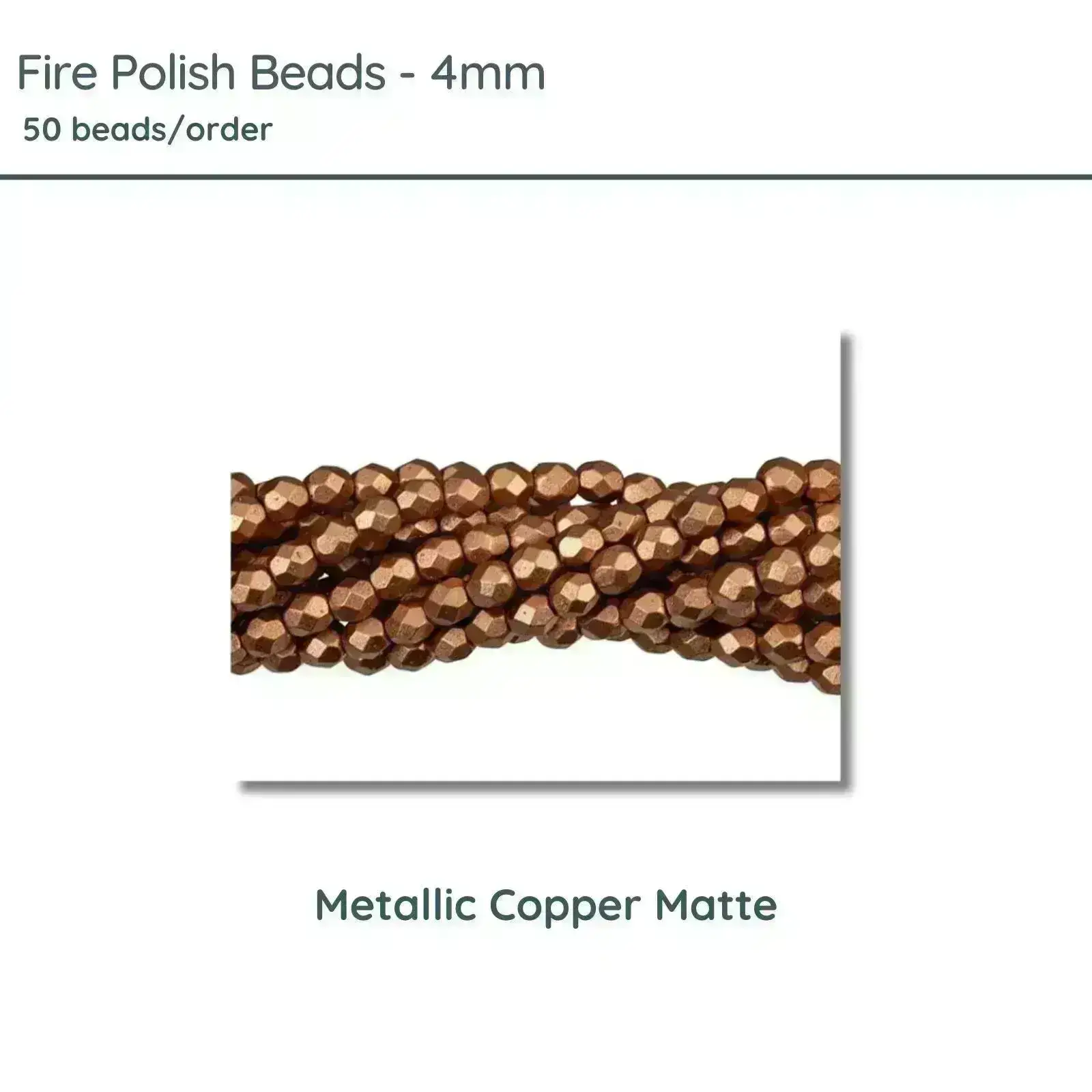 Fire Polish Beads, 4mm, Metallic Copper Matte, 50 pieces