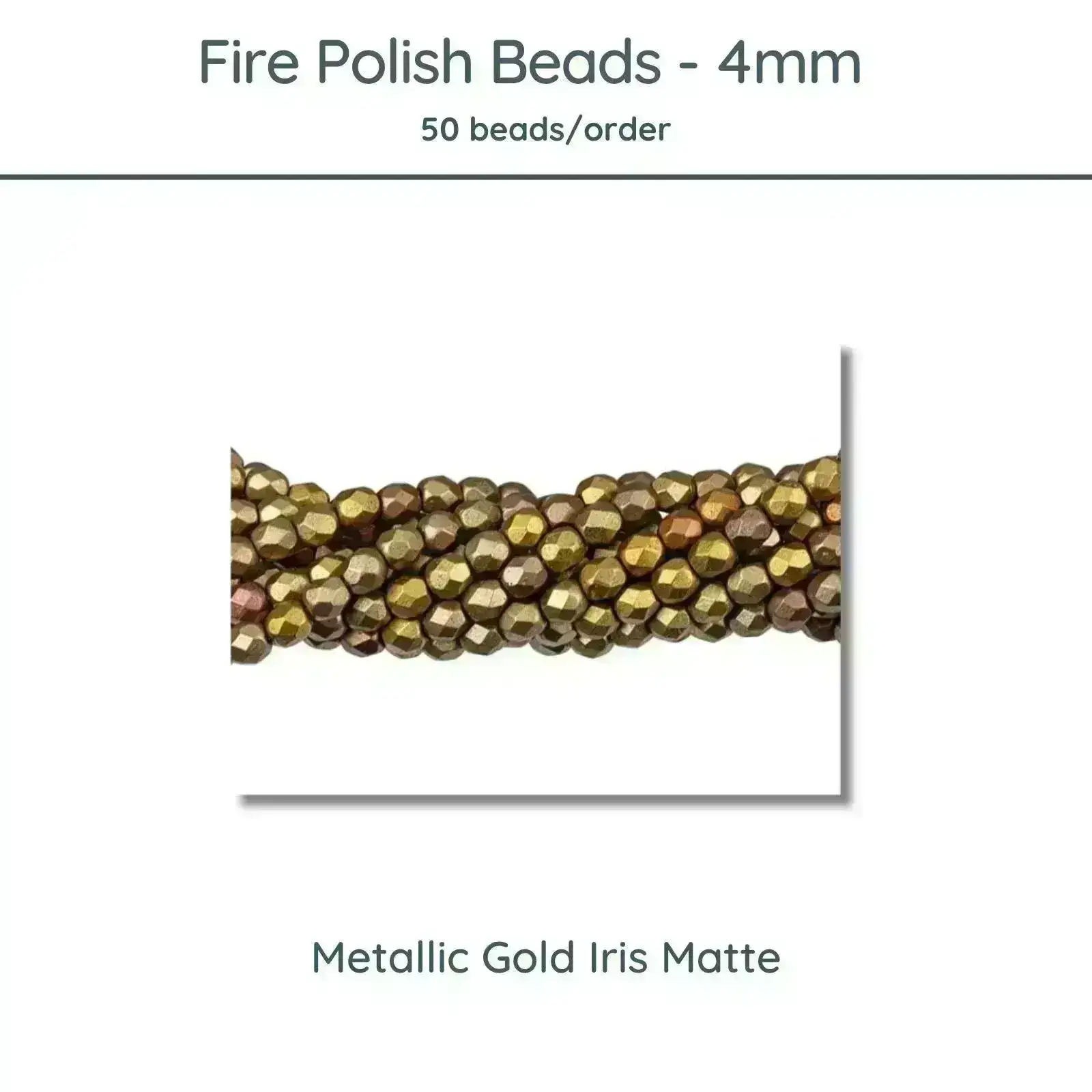 Fire Polish Beads, 4mm, Metallic Gold Iris Matte, 50 pieces