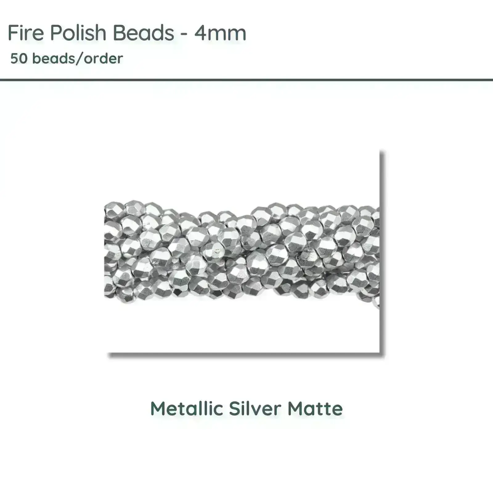 Fire Polish Beads, 4mm, Metallic Silver Matte, 50 pieces