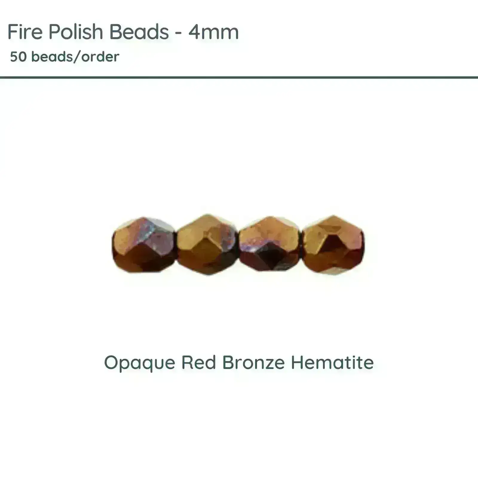 Fire Polish Beads, 4mm, Opaque Red Bronze Hematite, 50 pieces