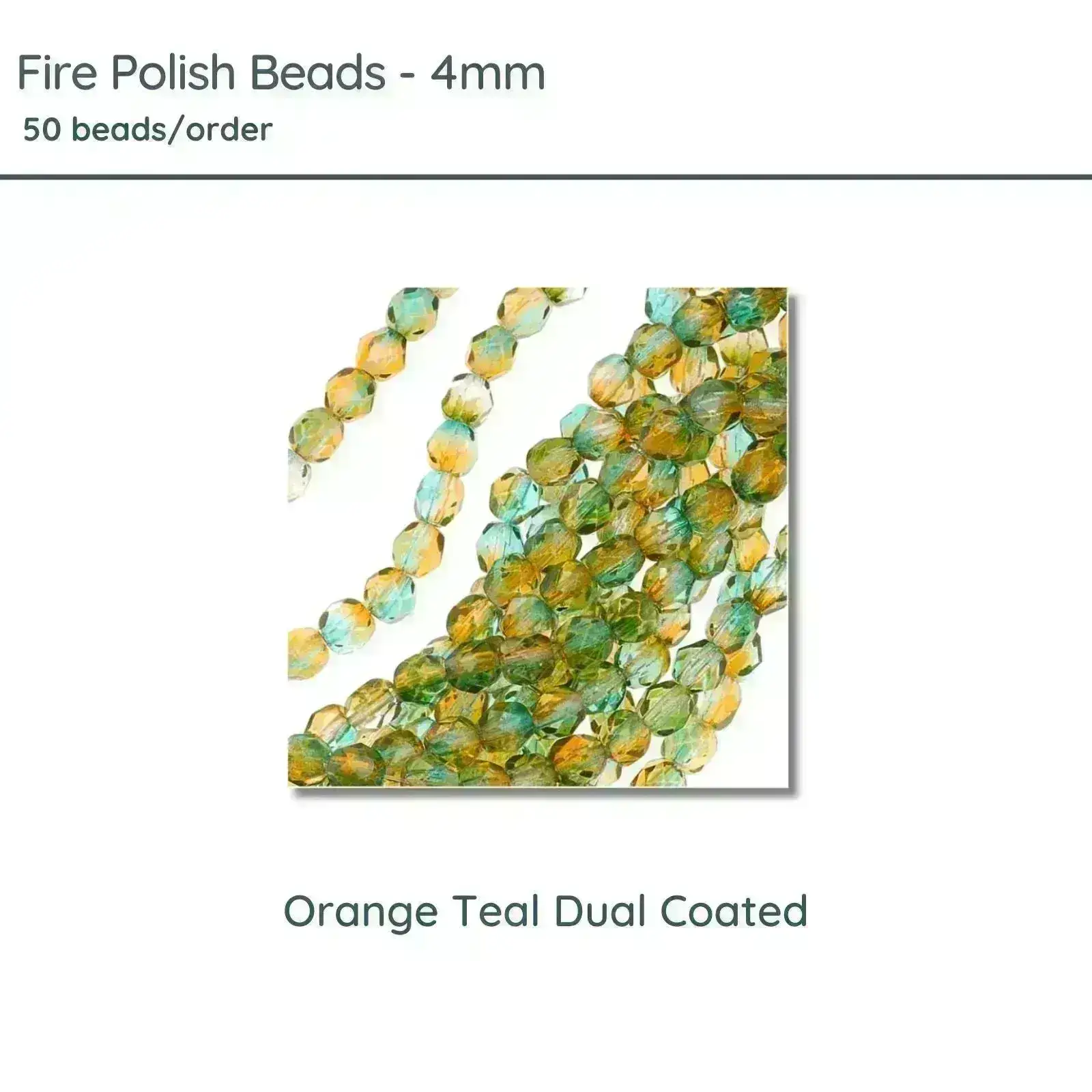 Fire Polish Beads, 4mm, Orange Teal Dual Coated, 50 pieces