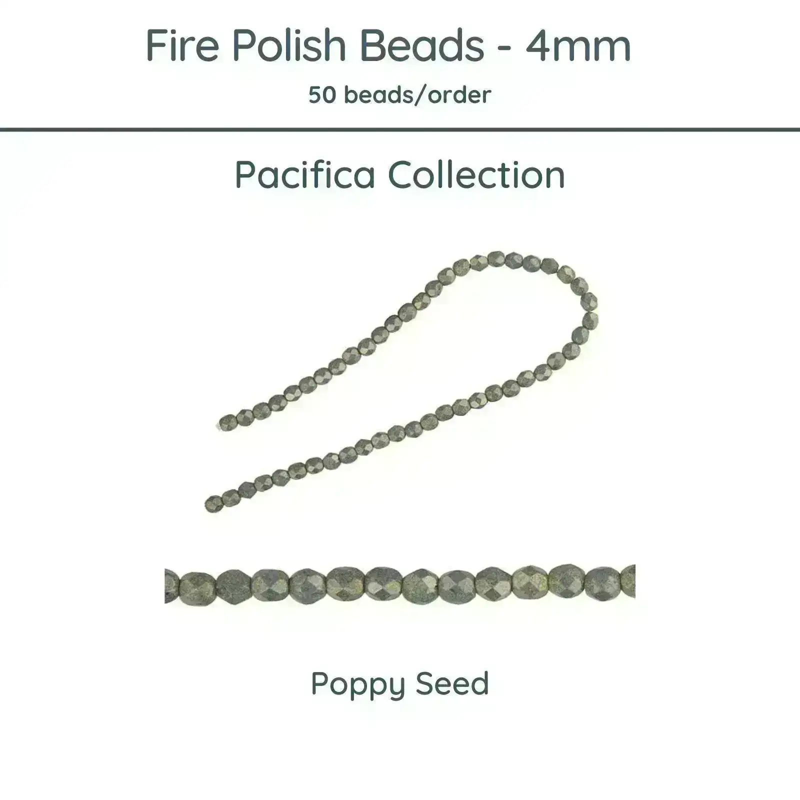 Fire Polish Beads, 4mm, Pacifica Poppy Seed, 50 pieces