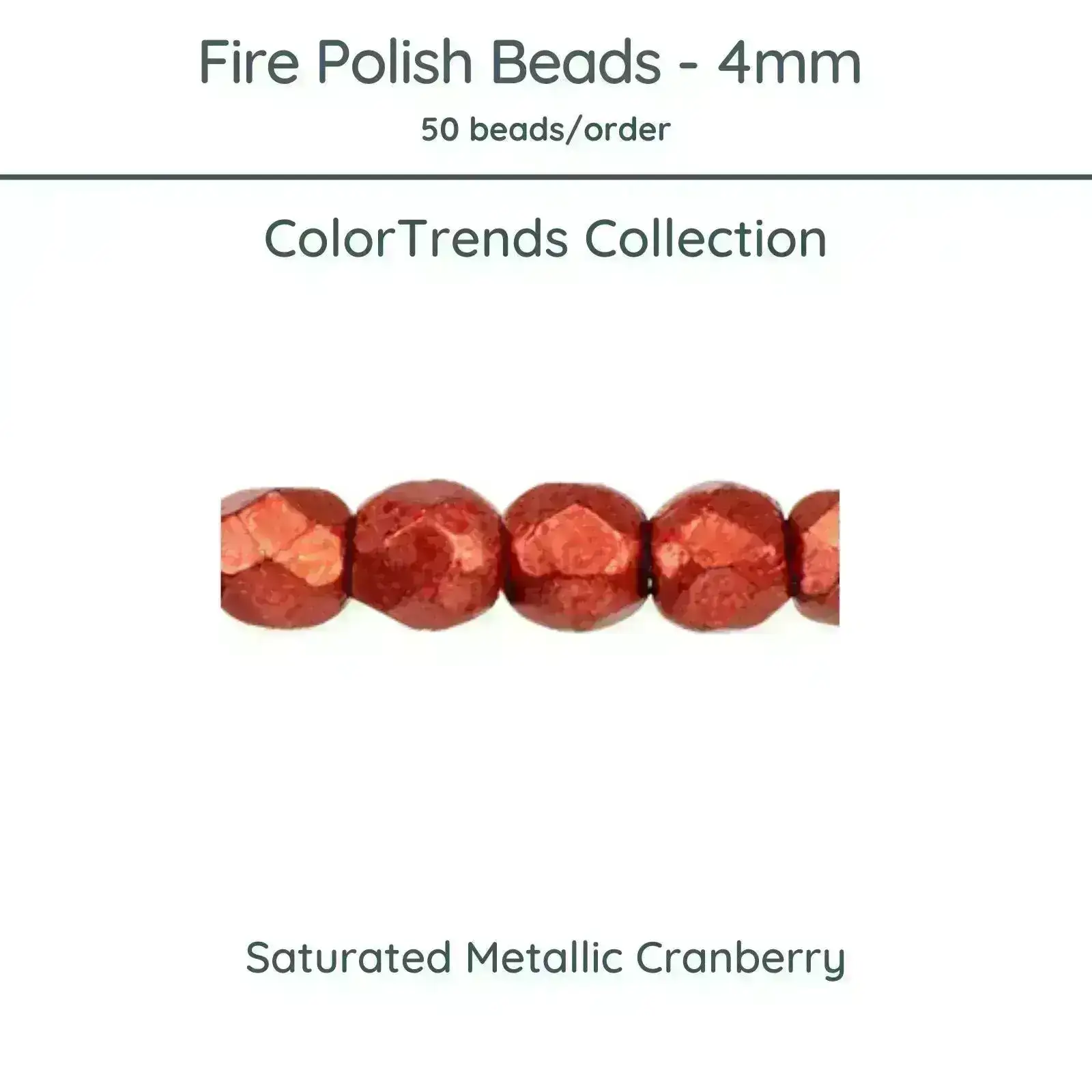 Fire Polish Beads, 4mm, Saturated Metallic Cranberry, 50 pieces