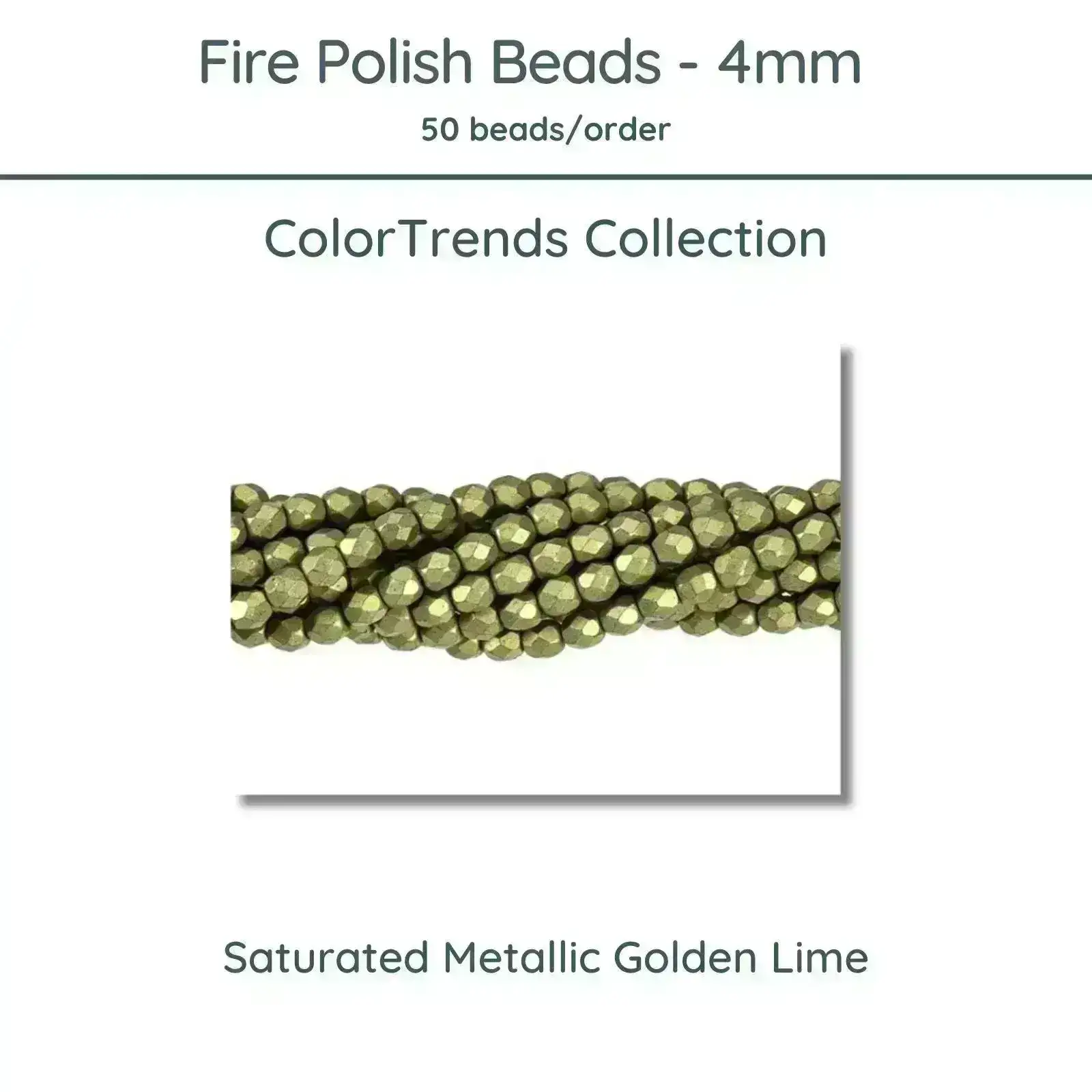 Fire Polish Beads, 4mm, Saturated Metallic Golden Lime, 50 pieces