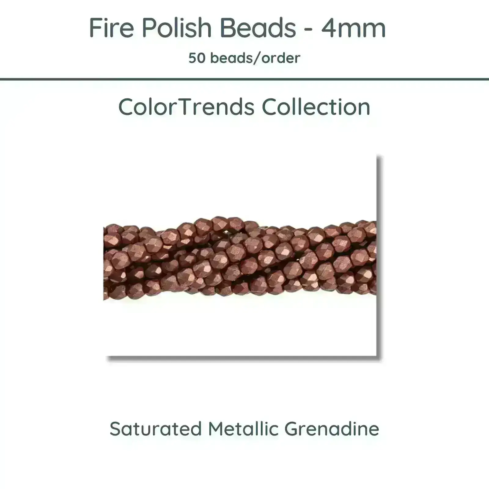 Fire Polish Beads, 4mm, Saturated Metallic Grenadine, 50 pieces