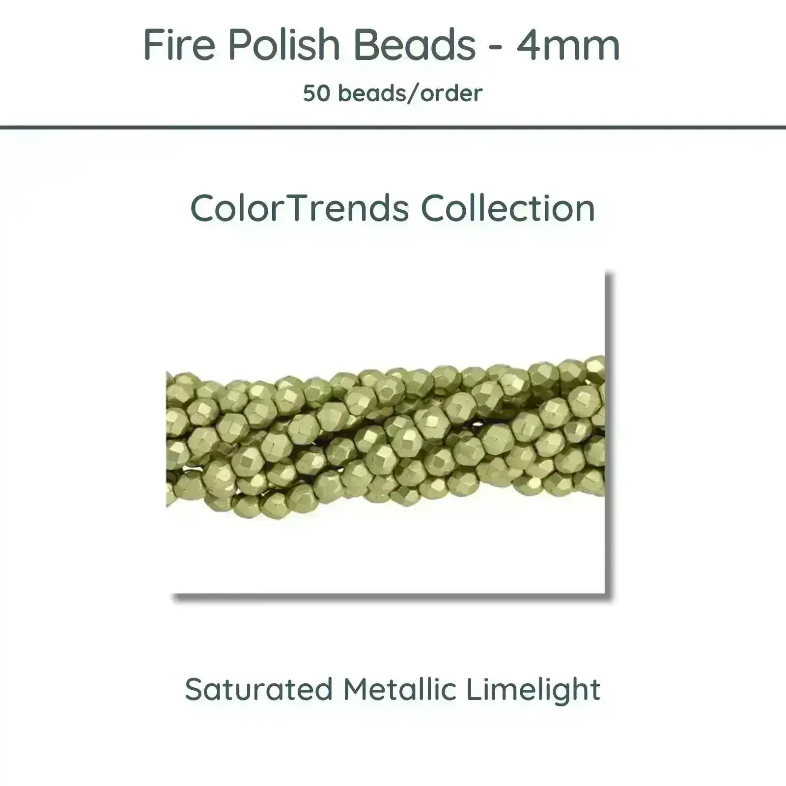 Fire Polish Beads, 4mm, Saturated Metallic Limelight, 50 pieces