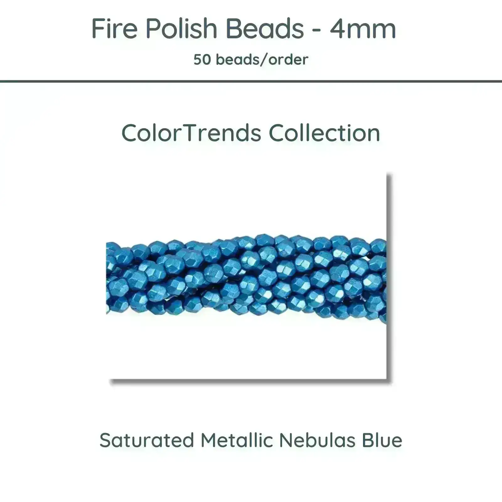 Fire Polish Beads, 4mm, Saturated Metallic Nebulas Blue, 50 pieces - Image 2